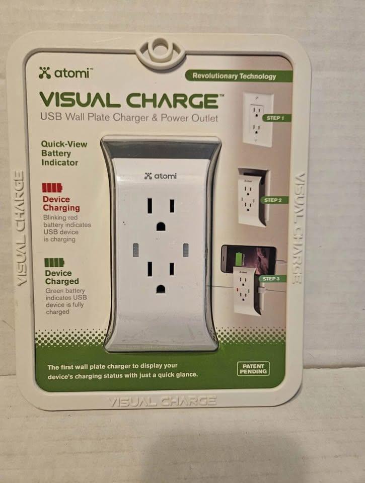 Atomi Visual Charge USB Wall Plate Charger & Power Outlet