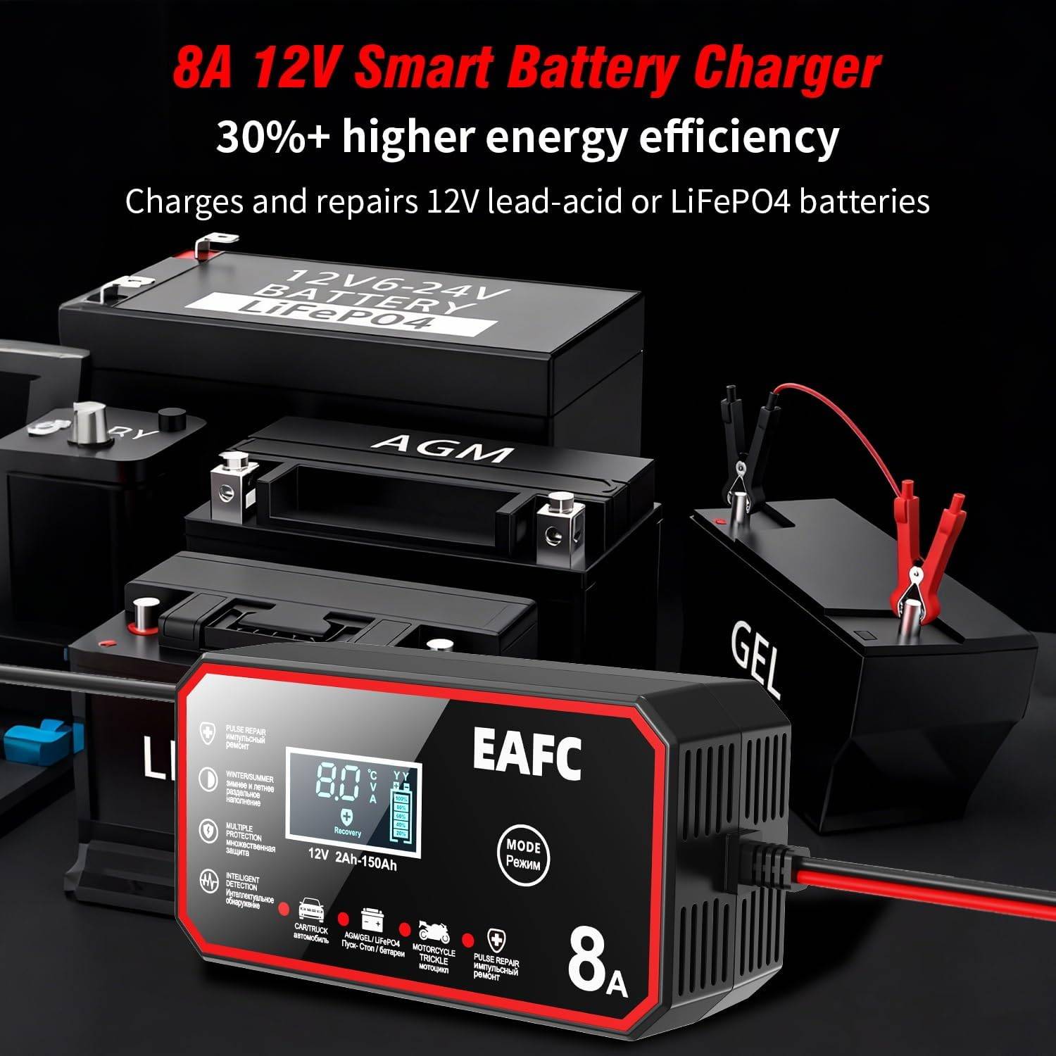 12V 8A Smart Car Battery Charger & Battery Maintainer - photo 5