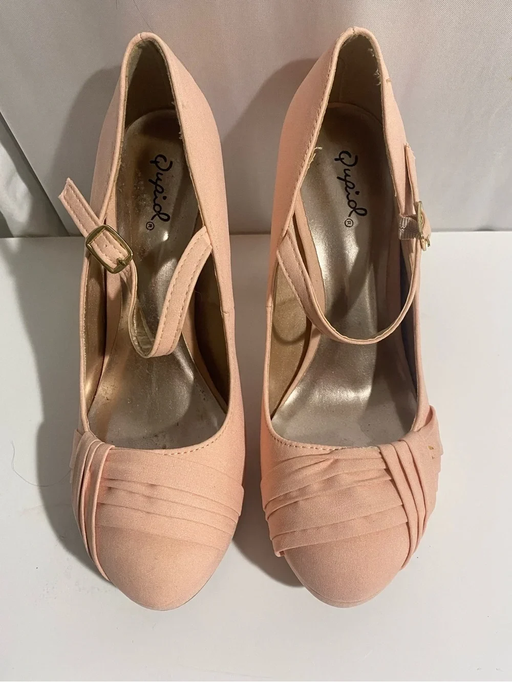 Qupid Women's 8 Blush Pink Round Toe Mary Jane Platform Heels