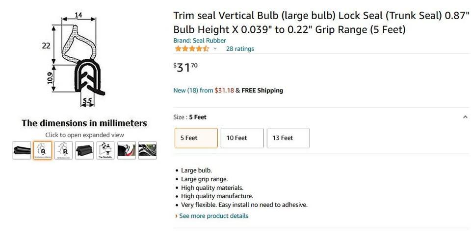 Trim seal Vertical Bulb Lock Seal 0.87" Bulb  (5 Feet) - photo 4