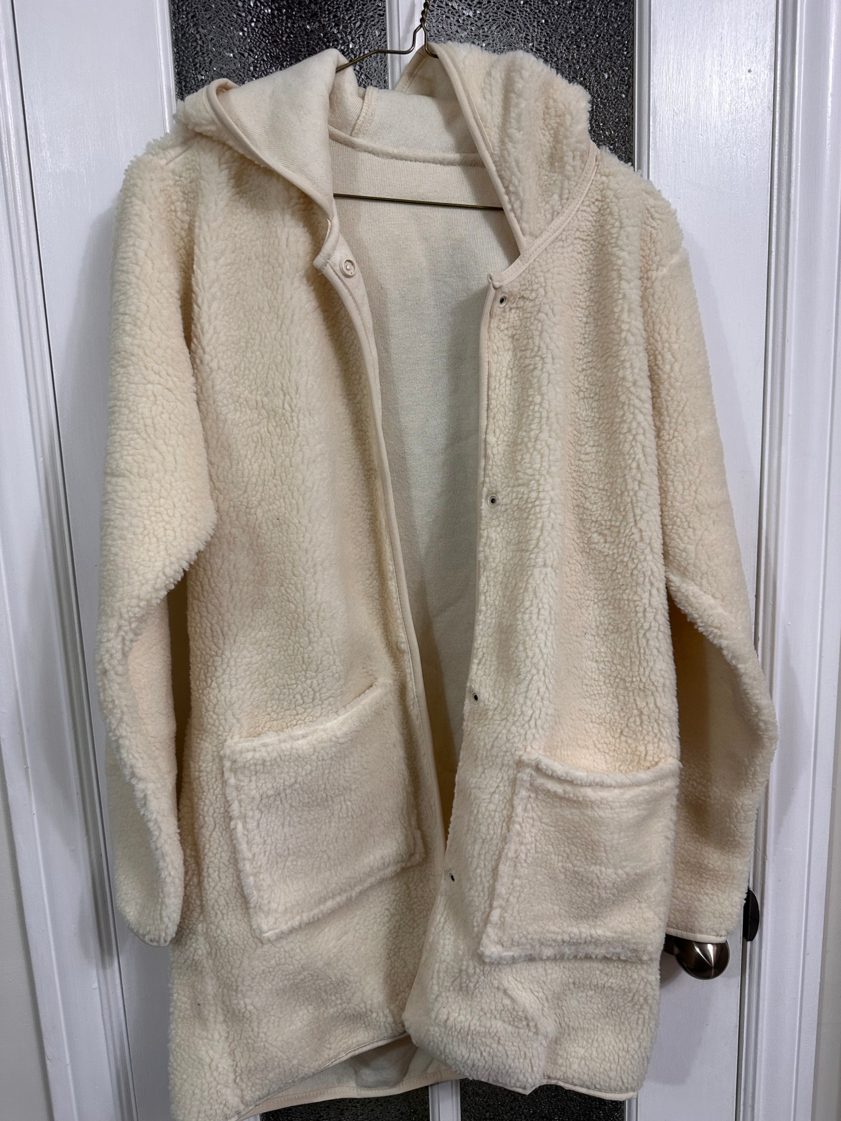 Women’s Long Pile Fleece Jacket • Cream Off-White Hooded Coat - photo 4