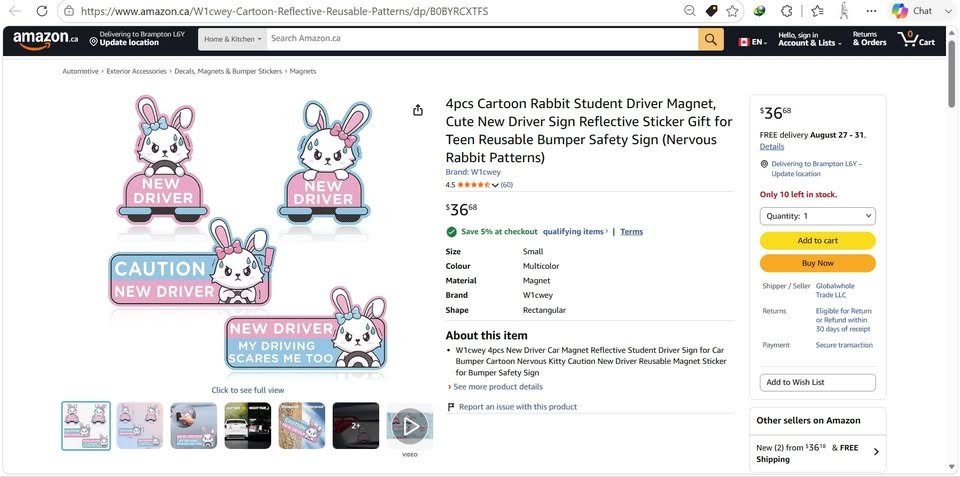 NEW 4pcs Cute Cartoon Rabbit Student Driver Magnet, Reflective - photo 4