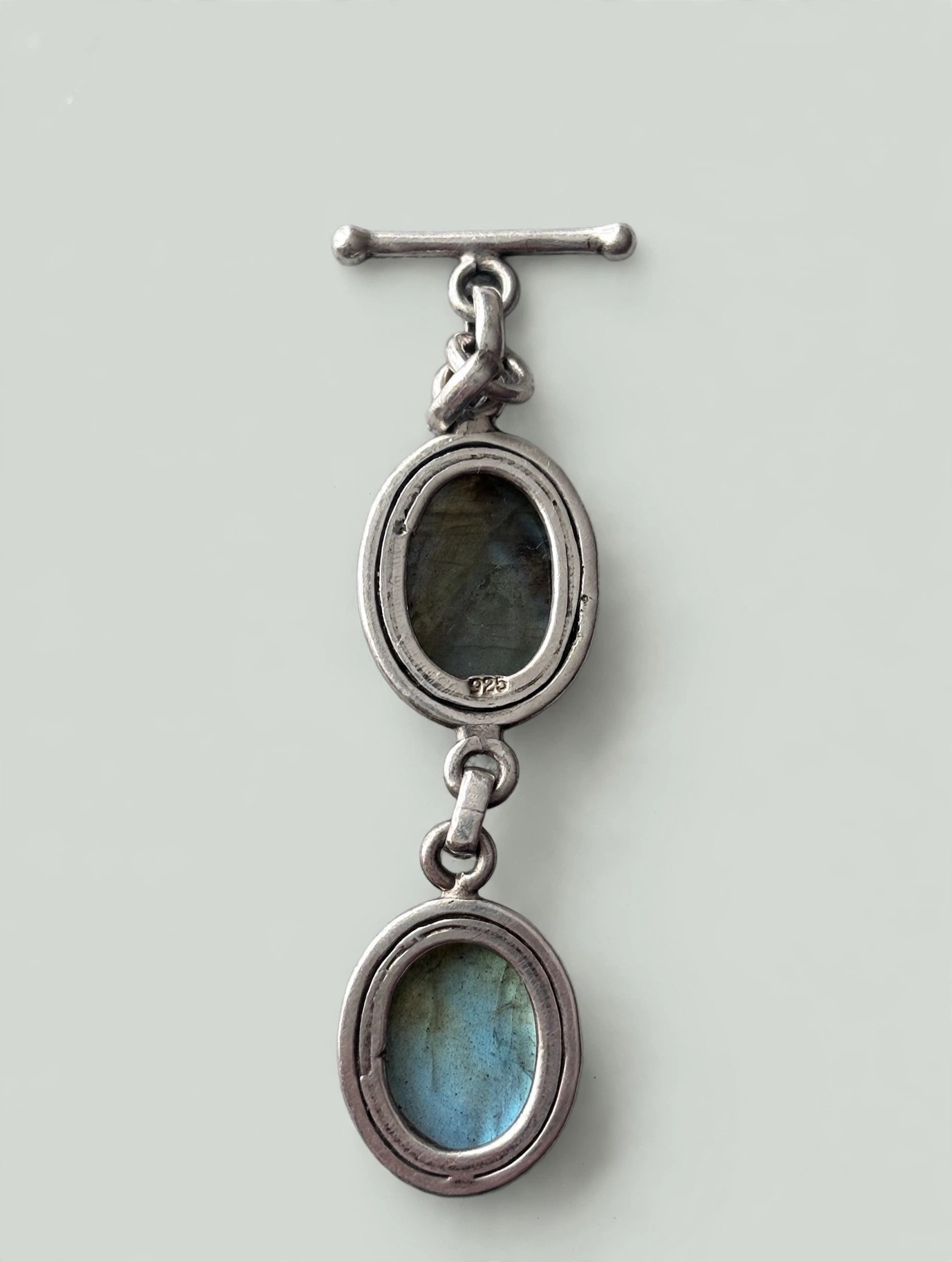 925 Sterling Silver Labradorite Oval Link Bracelet Toggle Clasp - photo 5
