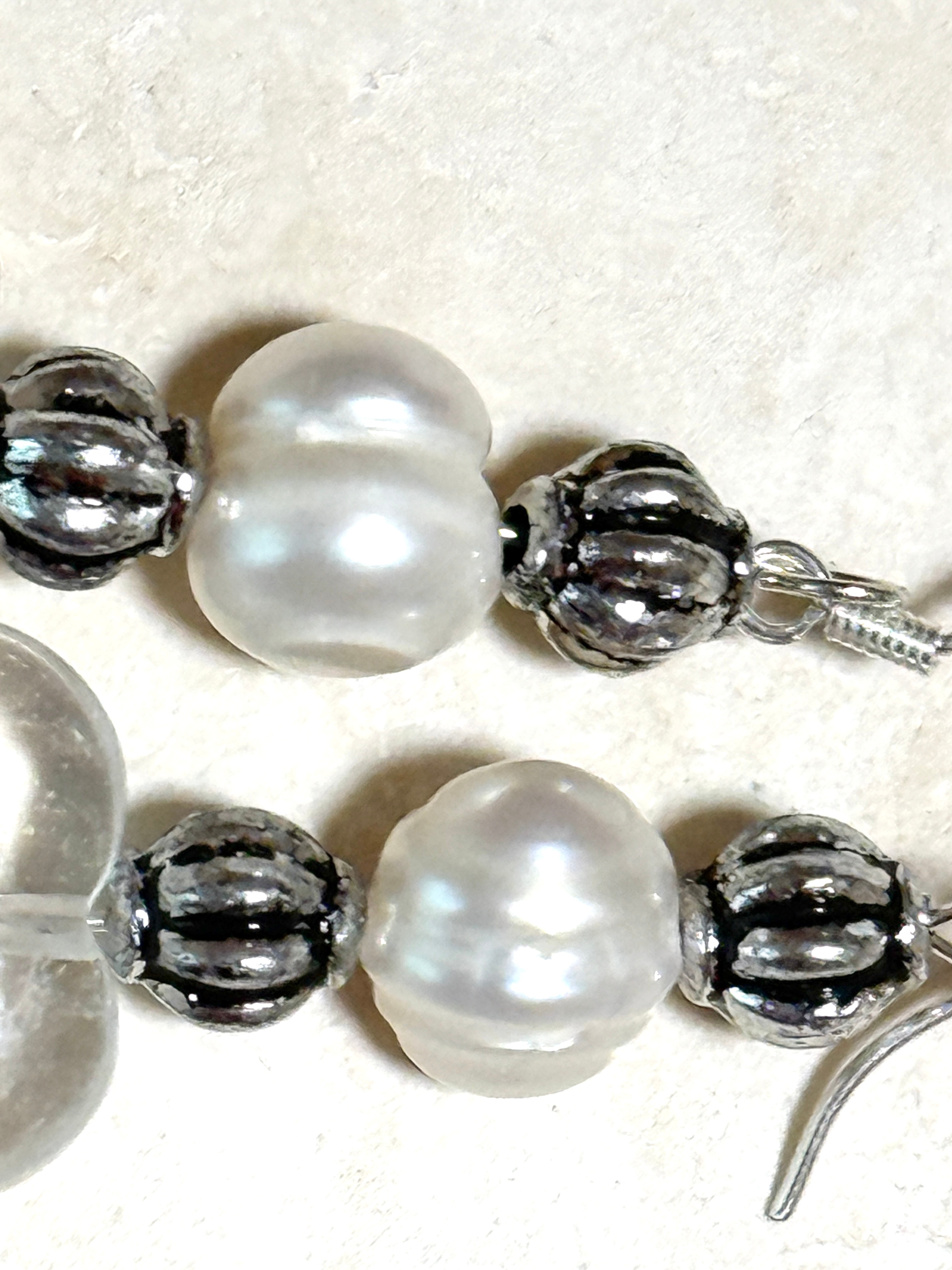 Clear Quartz & Pearl Stone Heart 925 Silver Hook Earrings - photo 3
