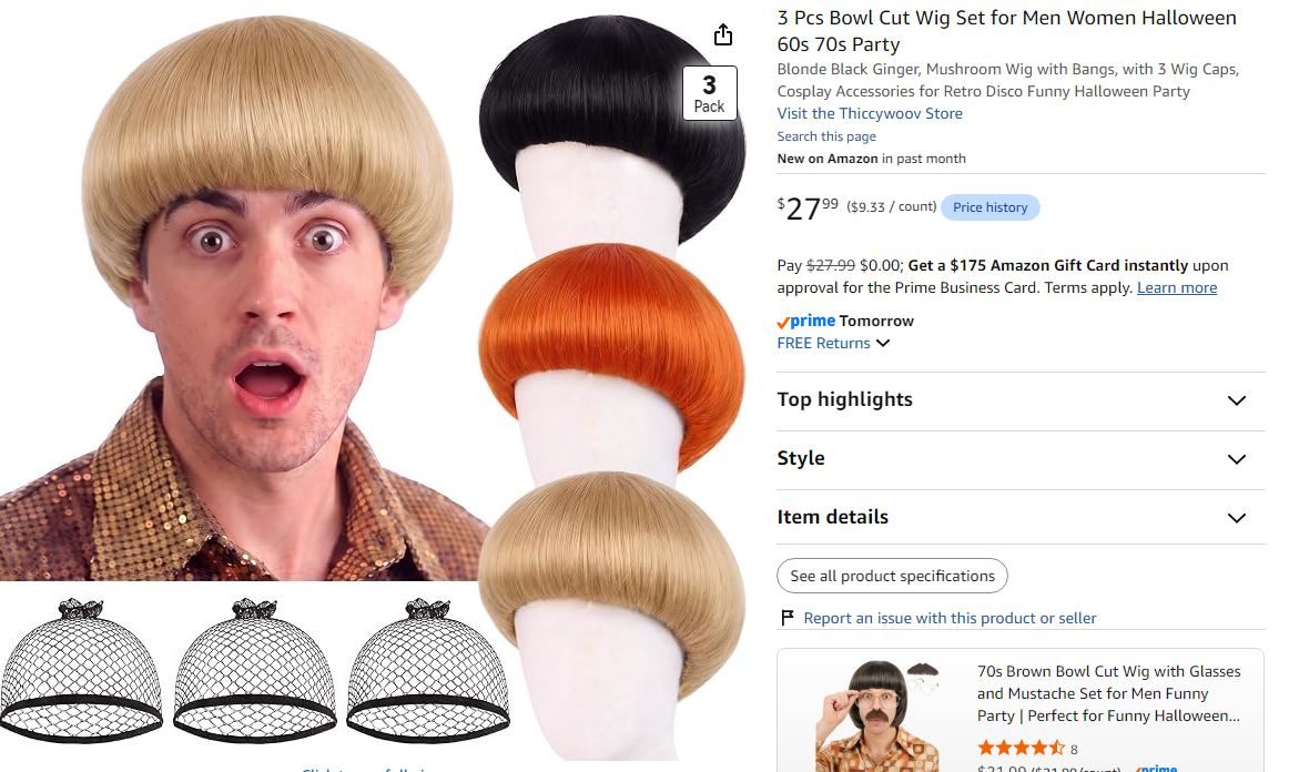 NEW~ 3 Pc Bowl Cut Wig Set + 3 Caps – Men & Women - photo 5