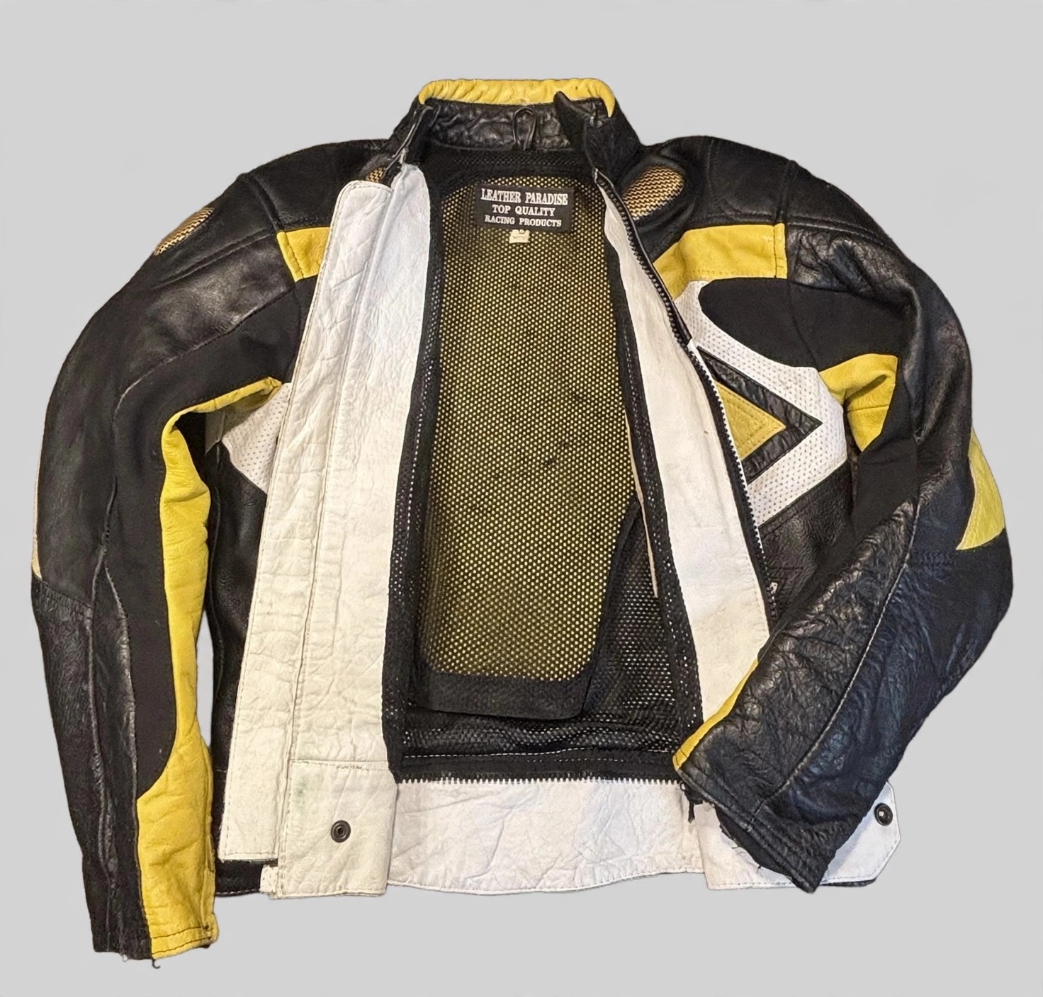 Men's Armoured Leather Motorcycle Racing Jacket Black Yellow M - photo 3