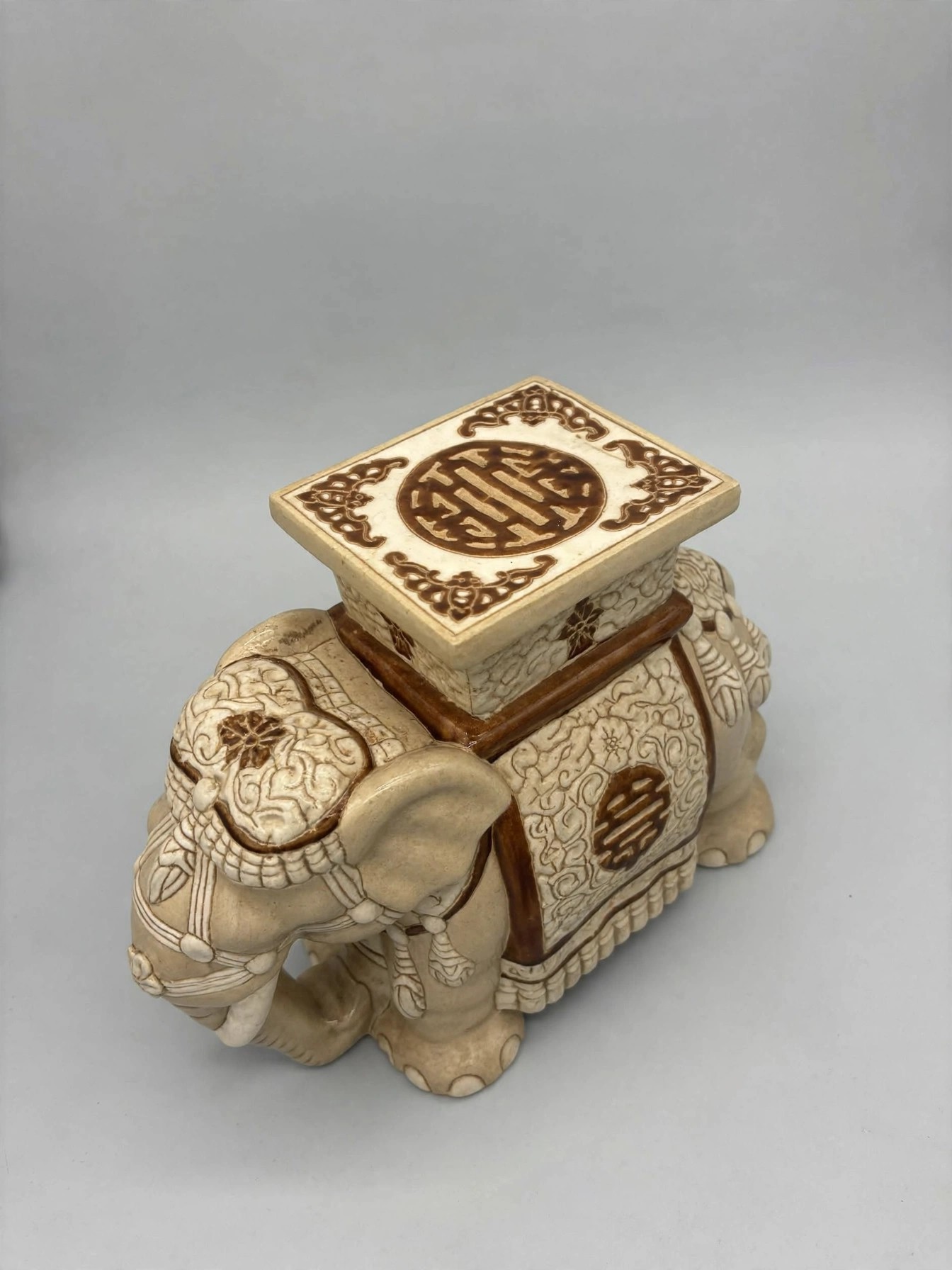 Vintage Ceramic Elephant Garden Stool Plant Stand Cream - photo 5