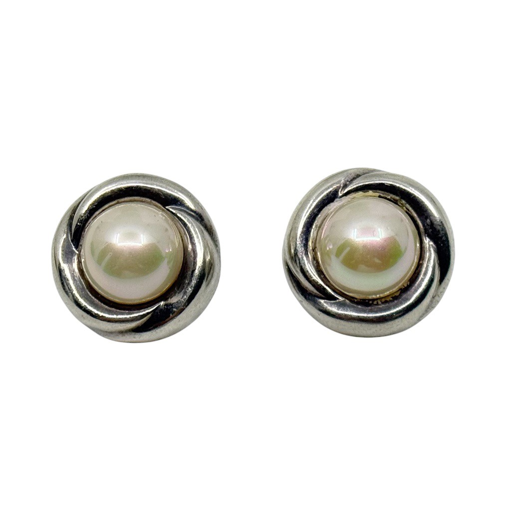 Vintage Barra sterling silver made pearl clip on earrings