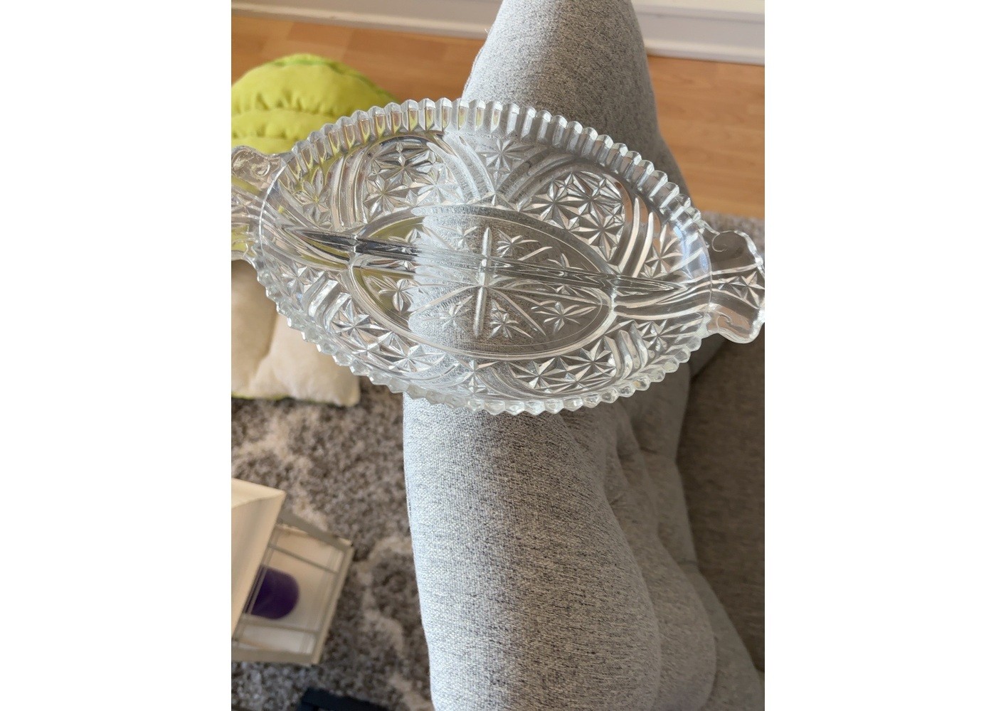 Clear Cut Glass Handled Serving Platter