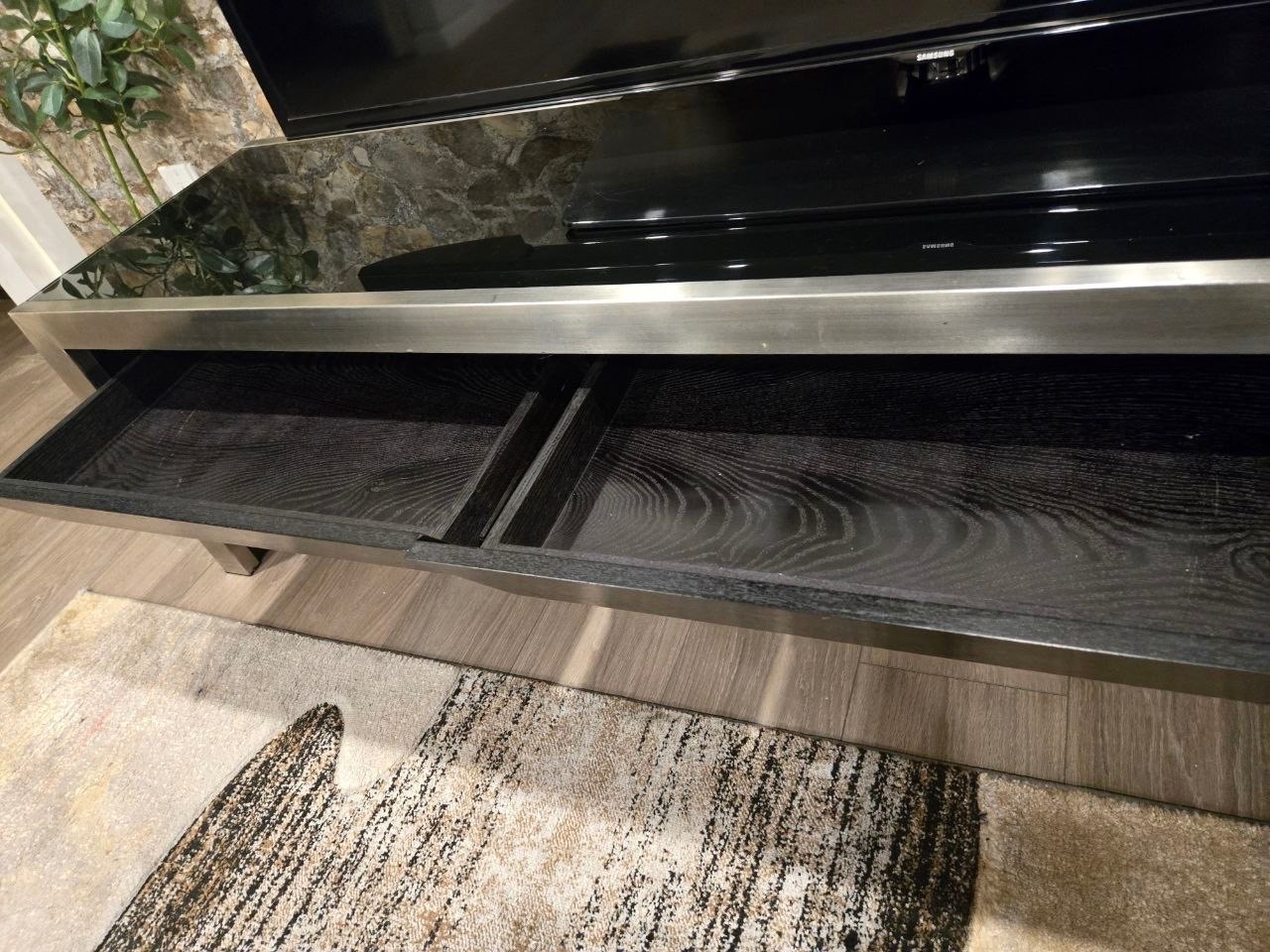 Modern Media Console with Glass Top - photo 4