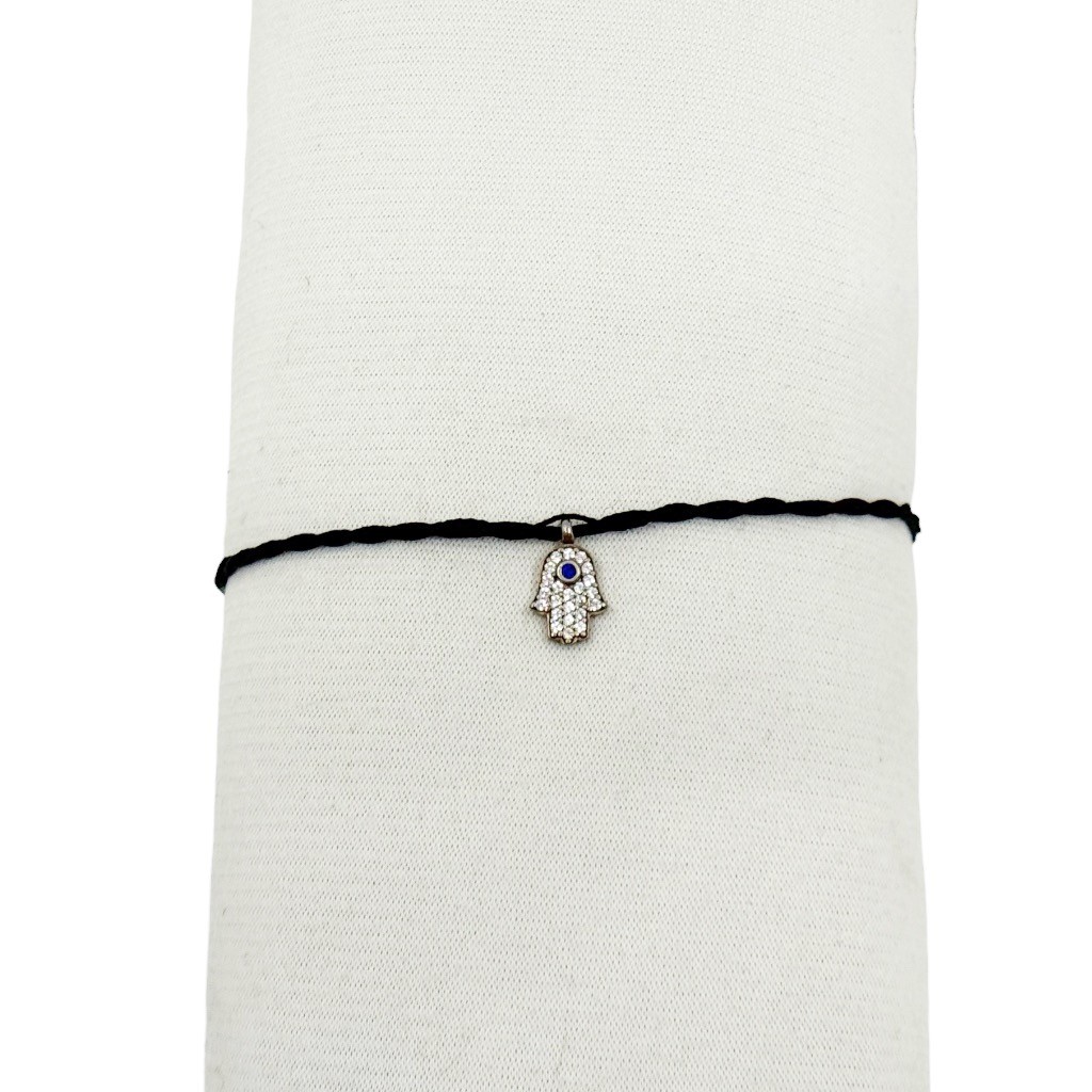 Gold Vermeil Sterling silver cubic zirconia hamsa cord bracelet - photo 2