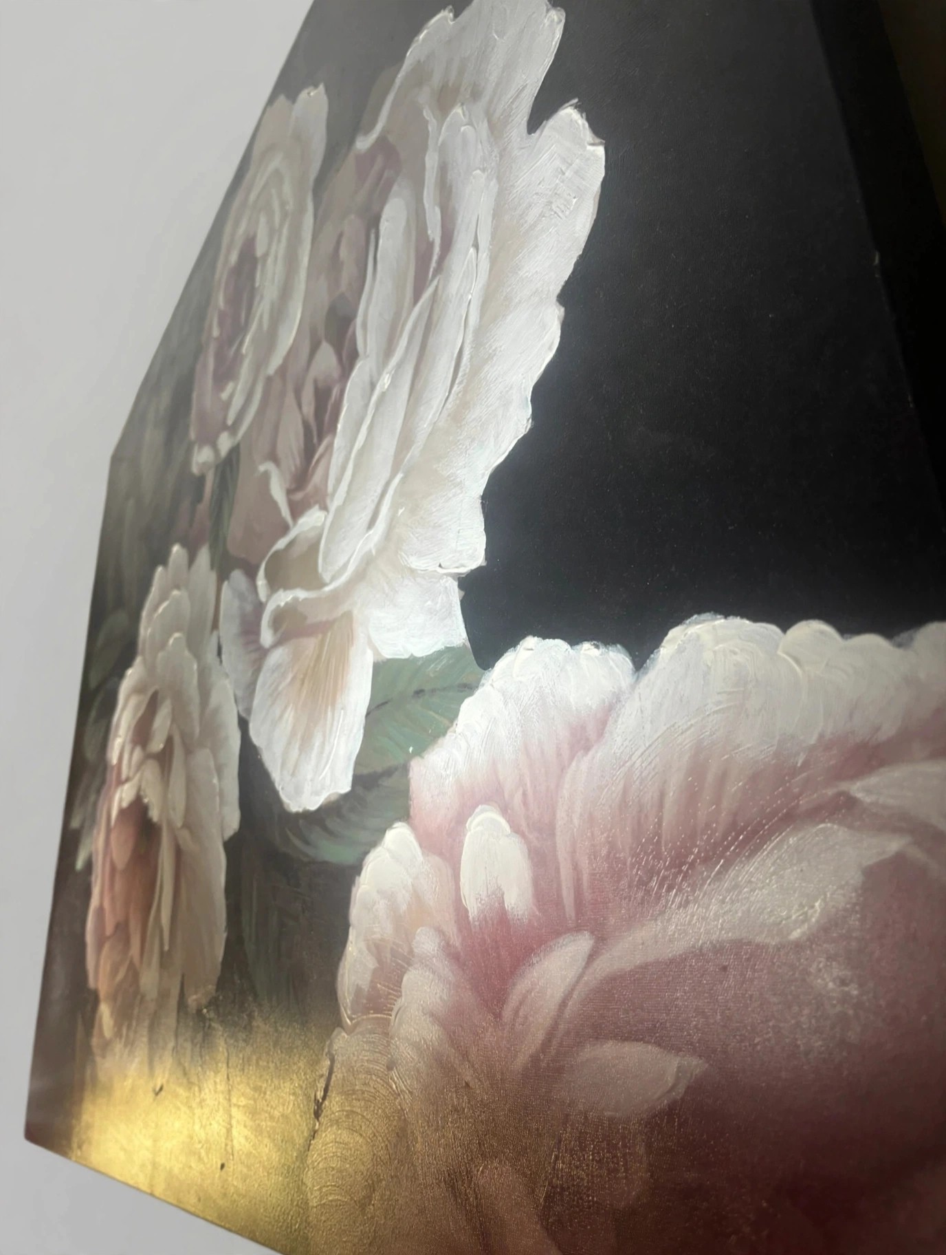 Hand-Painted Floral Oil Canvas 36x48 White Roses Black - photo 5