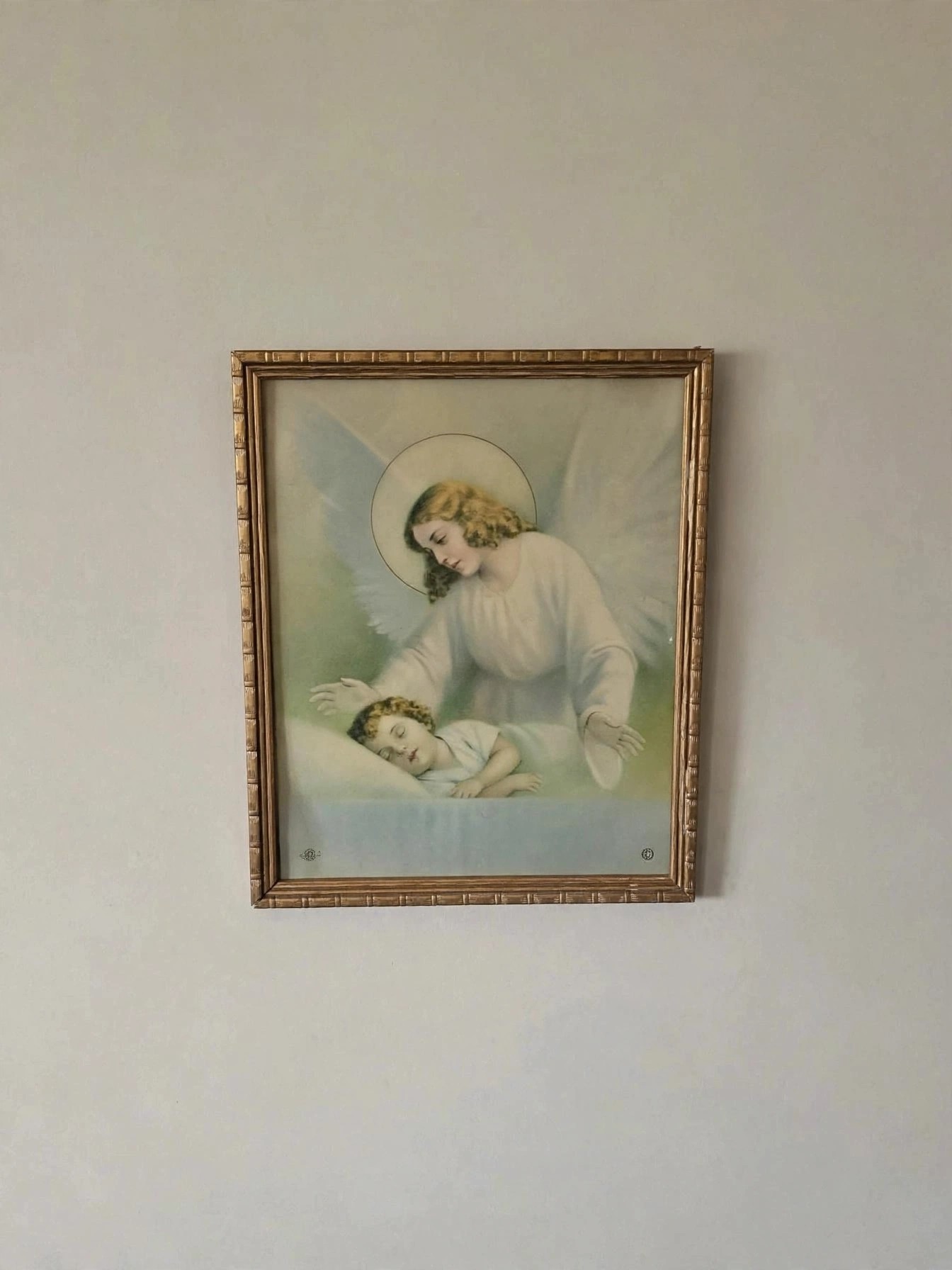 Vintage Guardian Angel Watching Sleeping Child Framed Print - photo 2