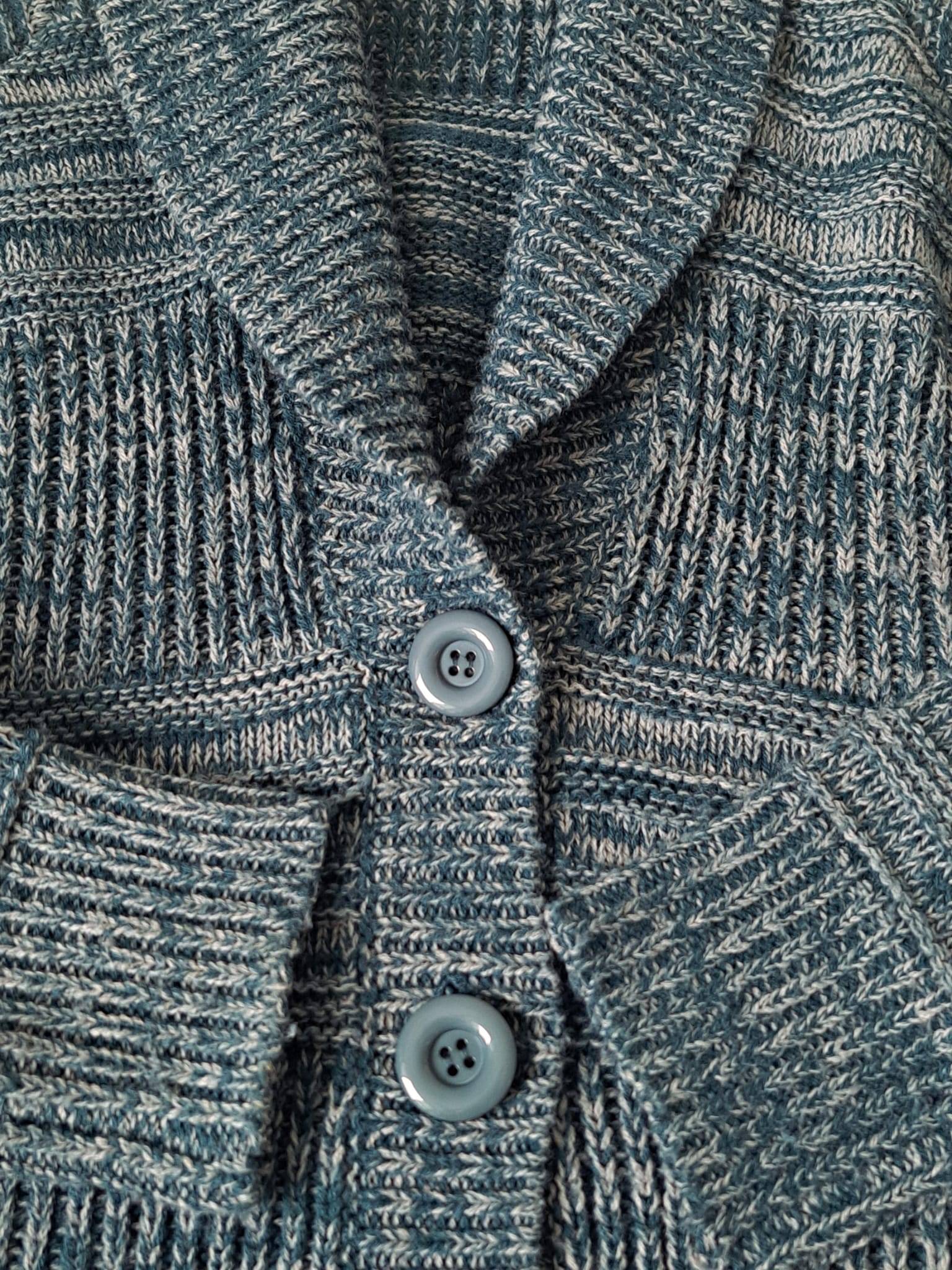 🐳 Y2K Teal-Blue Textured Button Front Knit Cardigan Sweater - photo 5