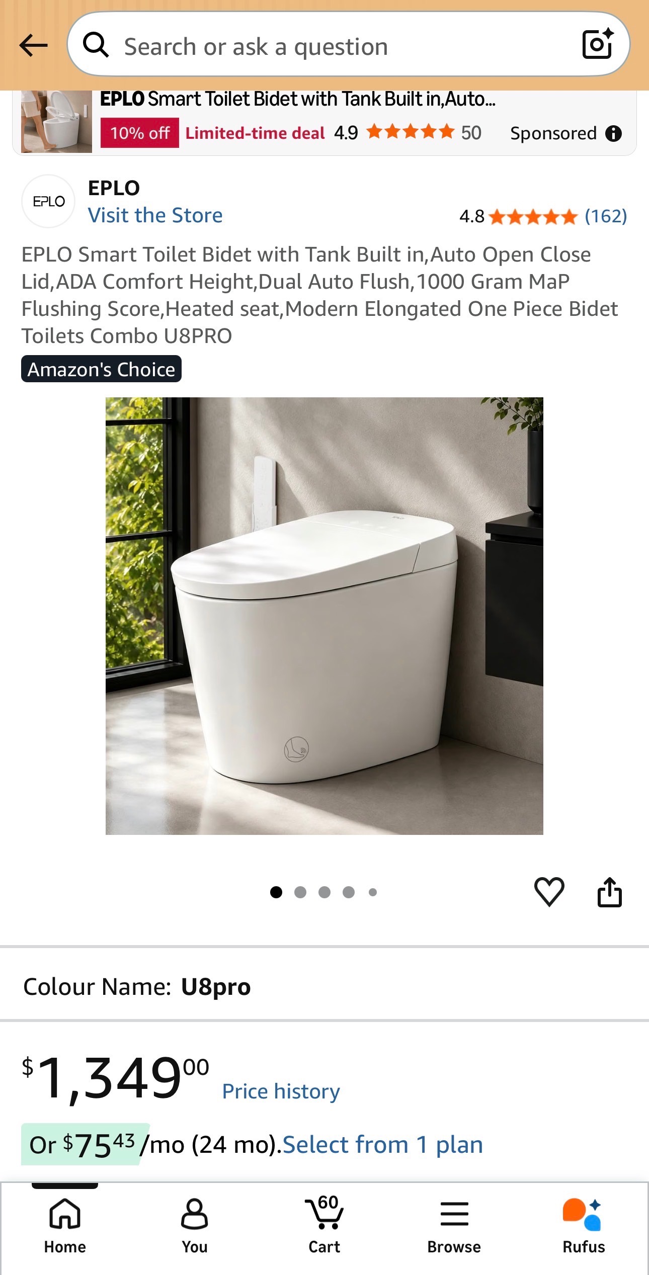 EPLO Smart Toilet Bidet Built-in Tank Auto Open&Close Heated sea