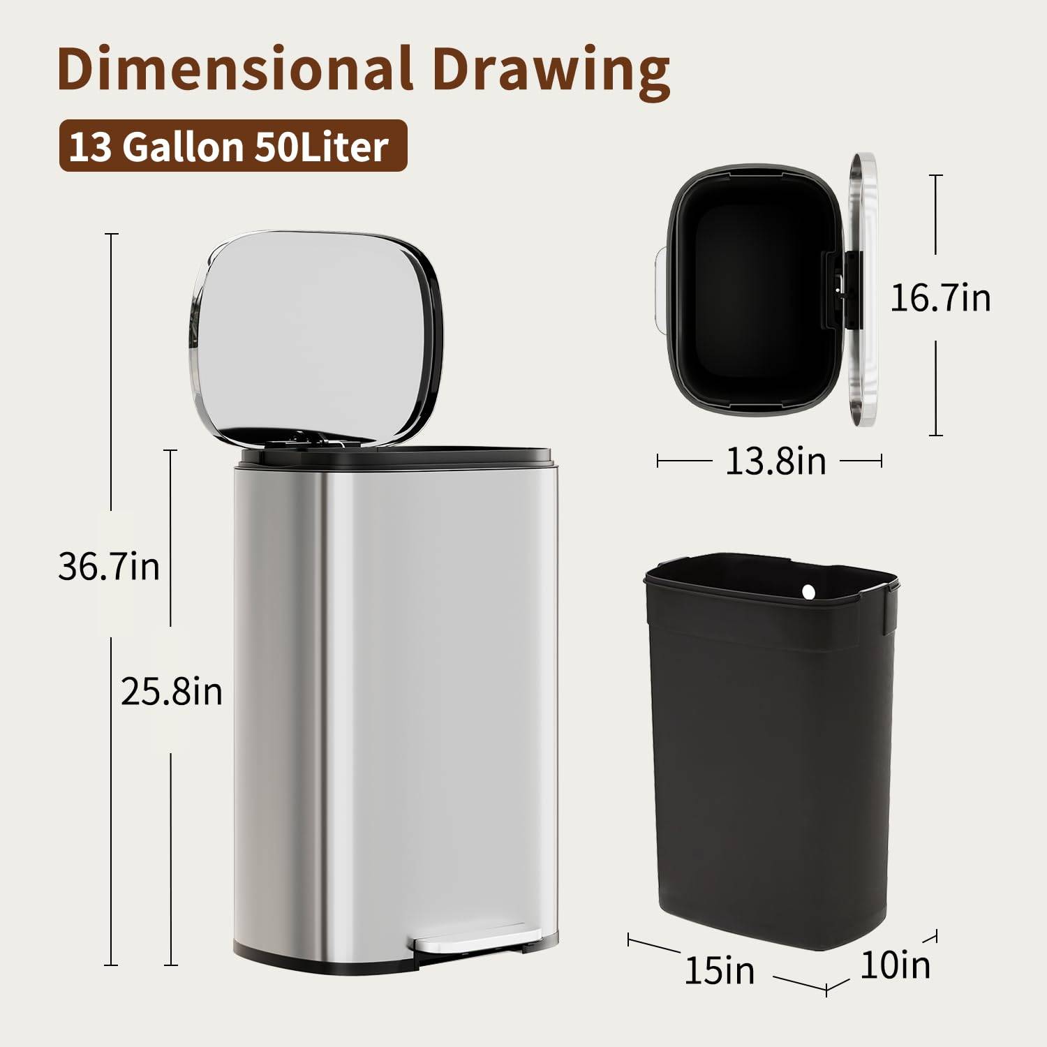 🗑️✨ PayLessHere 13‑Gallon Stainless Steel Kitchen Trash Can ✨🗑️ - photo 2