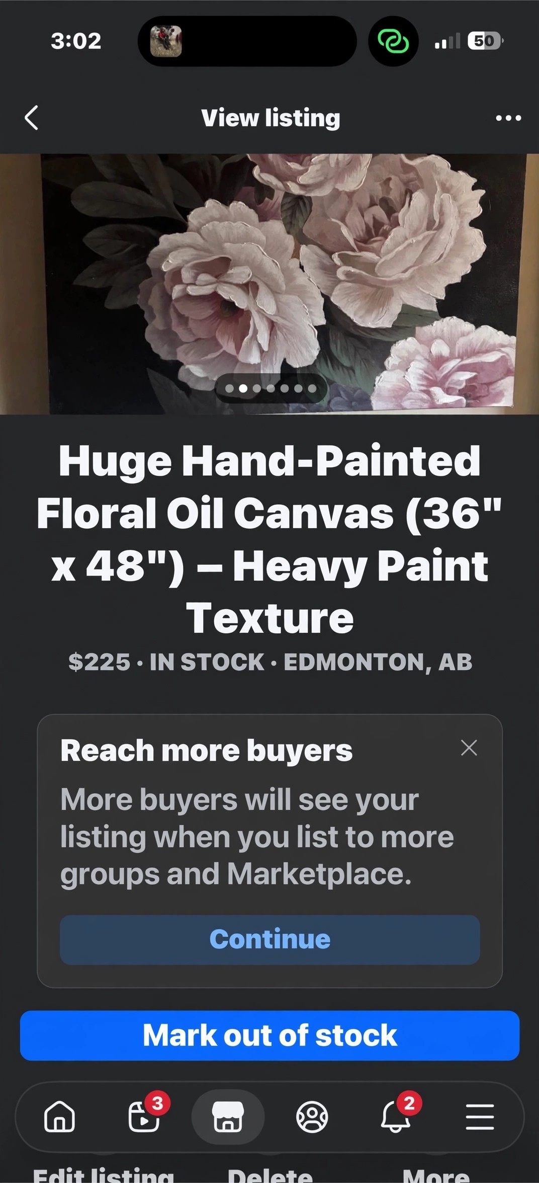 Hand-Painted Floral Oil Canvas 36x48 White Roses Black - photo 4