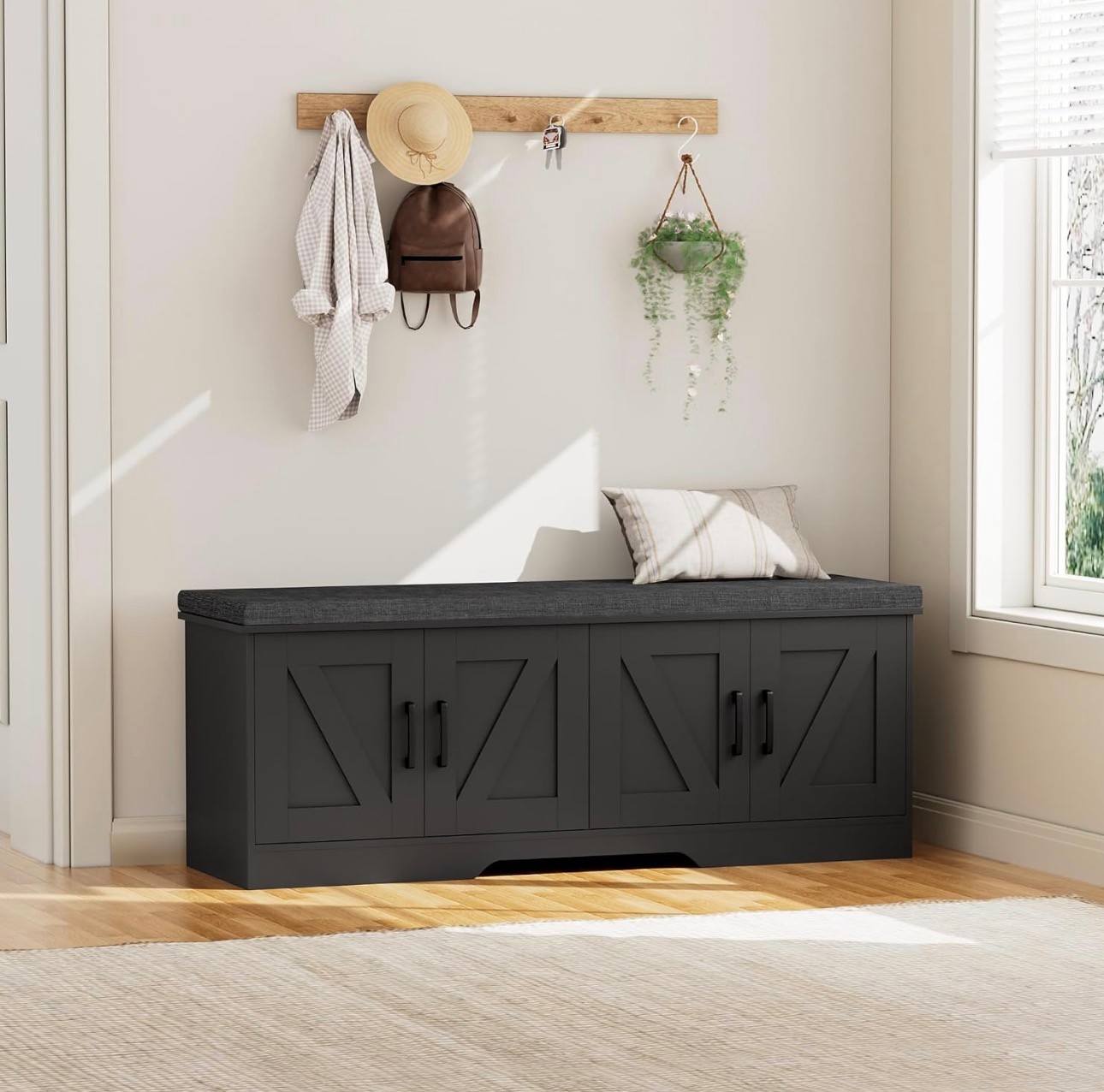 2-Tier Shoe Storage Bench Padded Seat Cushion Adjustable Shelf - photo 4