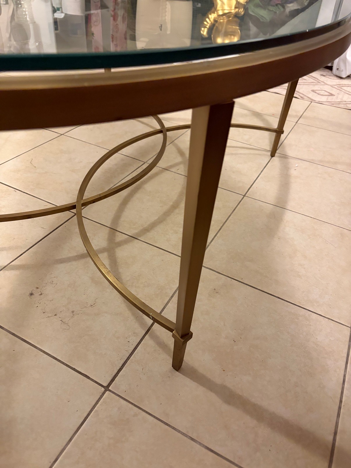 Coffee Table Modern Oval Glass & Brass - photo 2