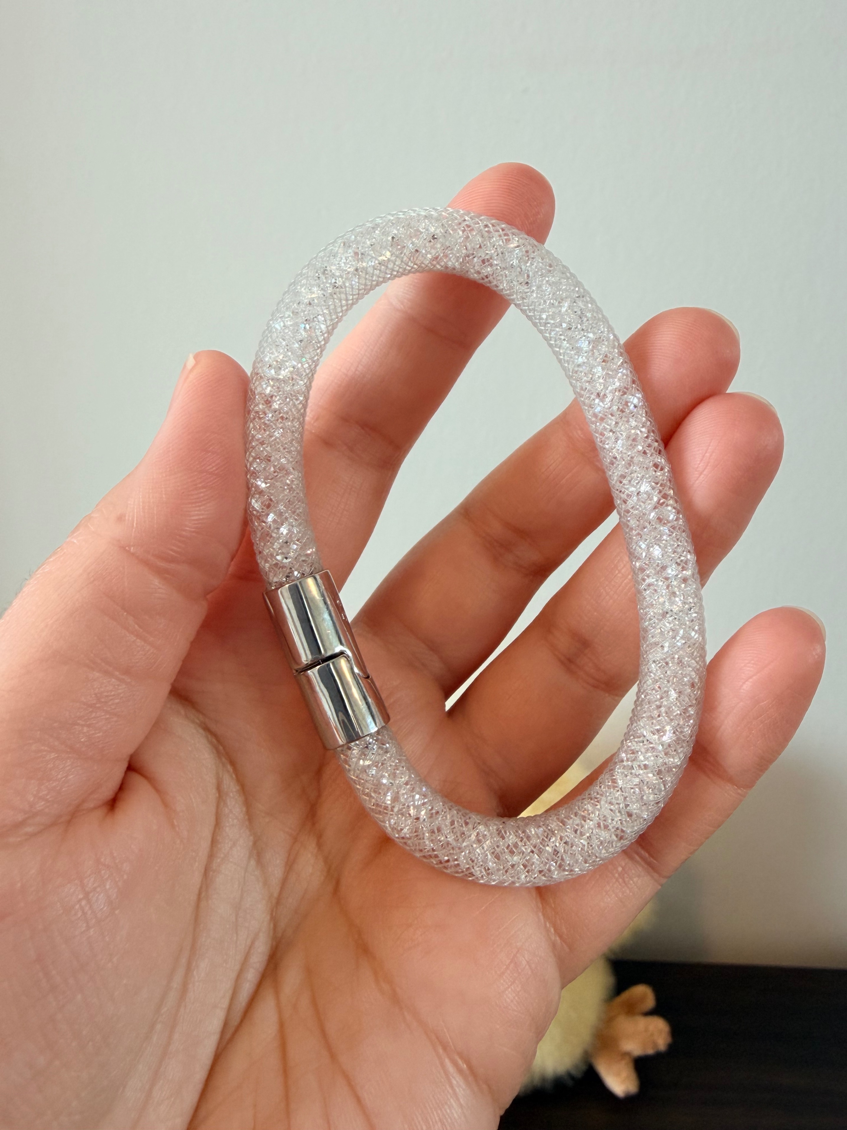 Swarovski Stardust White Crystal Mesh Bangle Bracelet Size M - photo 4
