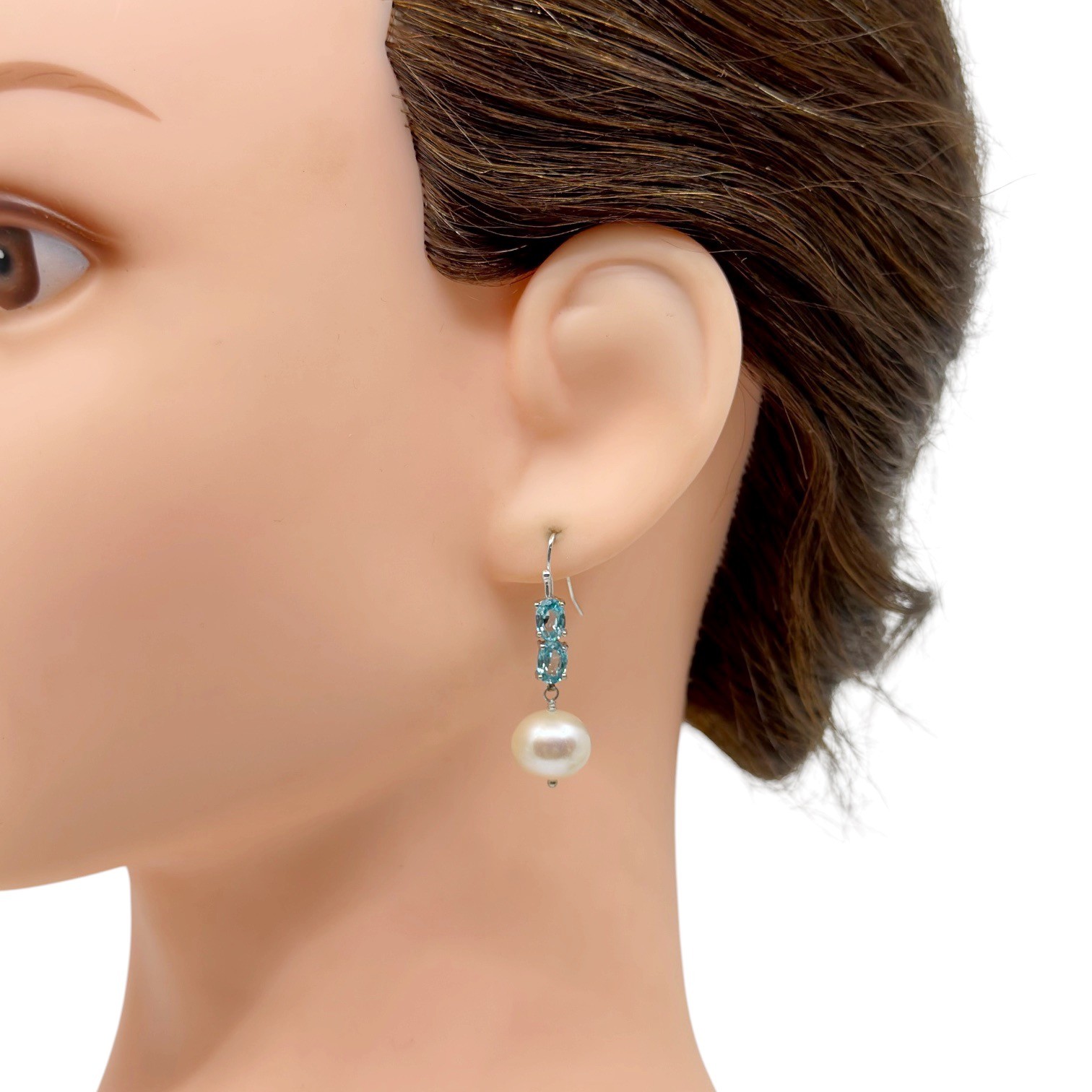 sterling silver blue topaz pearl earrings - GM5 - photo 3