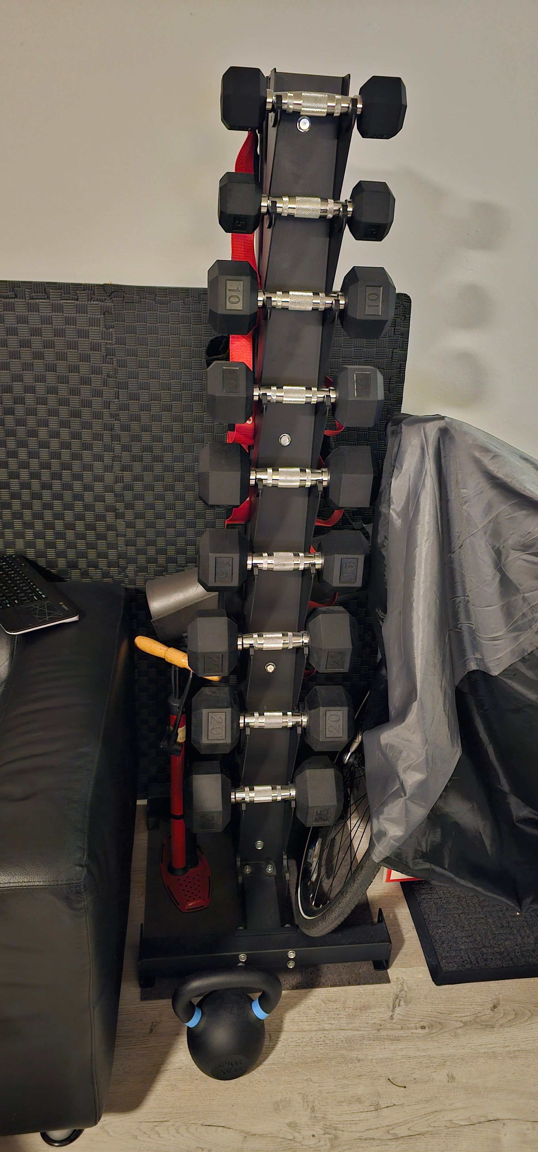 5-25lb Rubber Dumbbell Set +  Dumbbell Rack + Mat + Kettlebell - photo 4