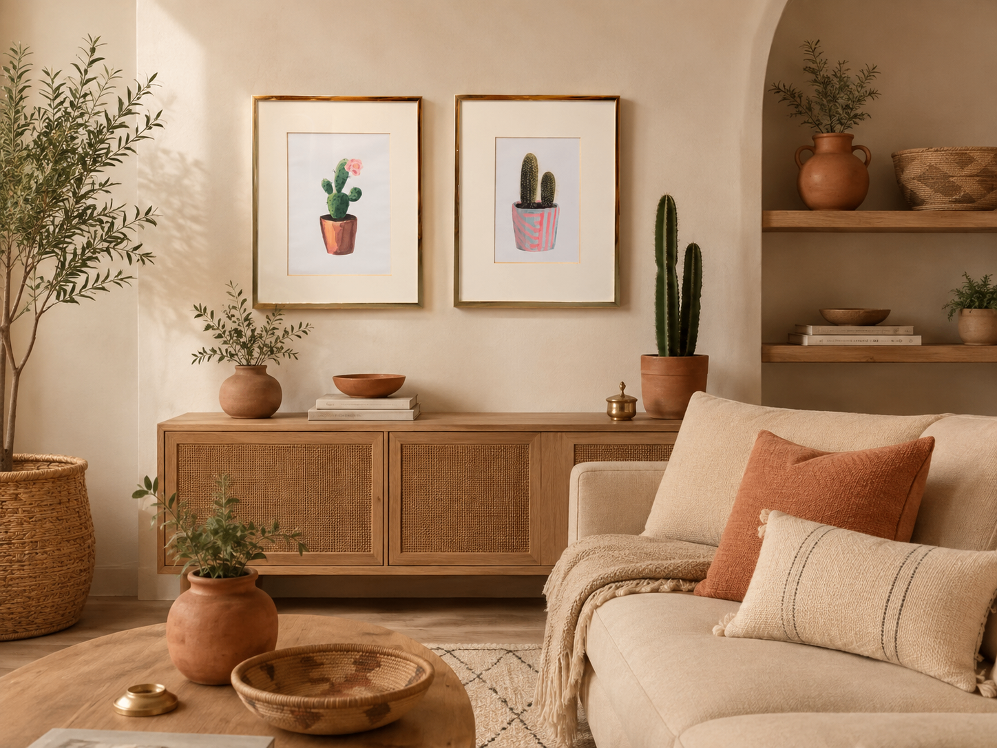 Set of 2 Framed Cactus Watercolour Prints with Gold Frame - photo 4