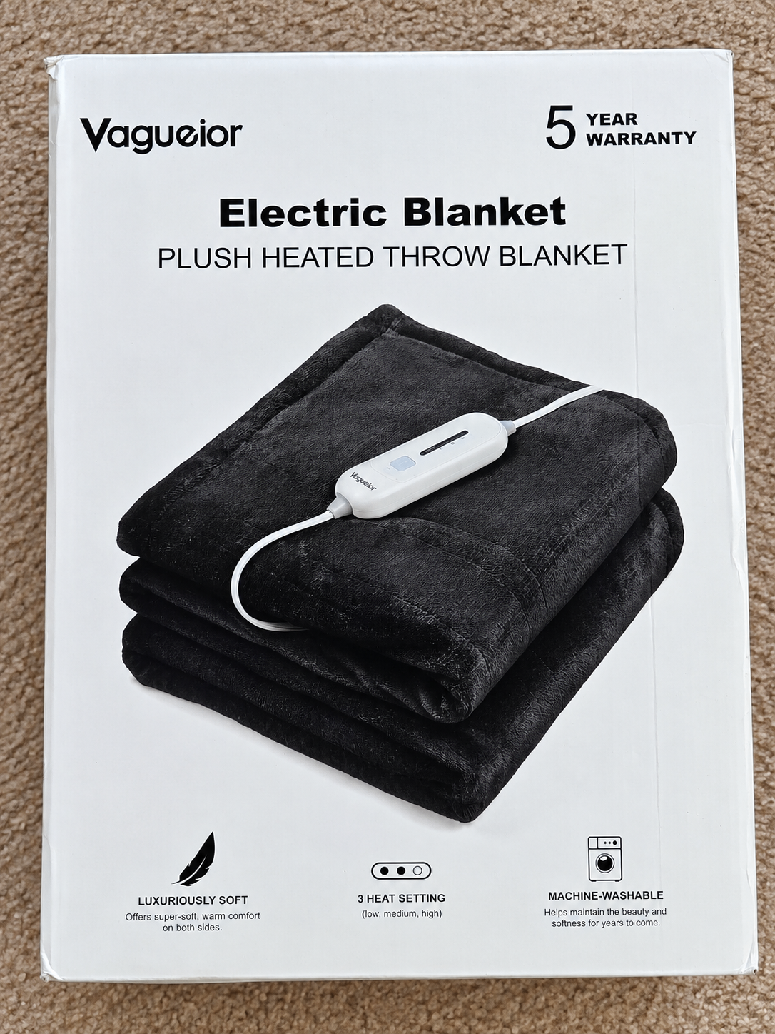 Vagueior Plush Electric Heated Throw Blanket (72" x 84"