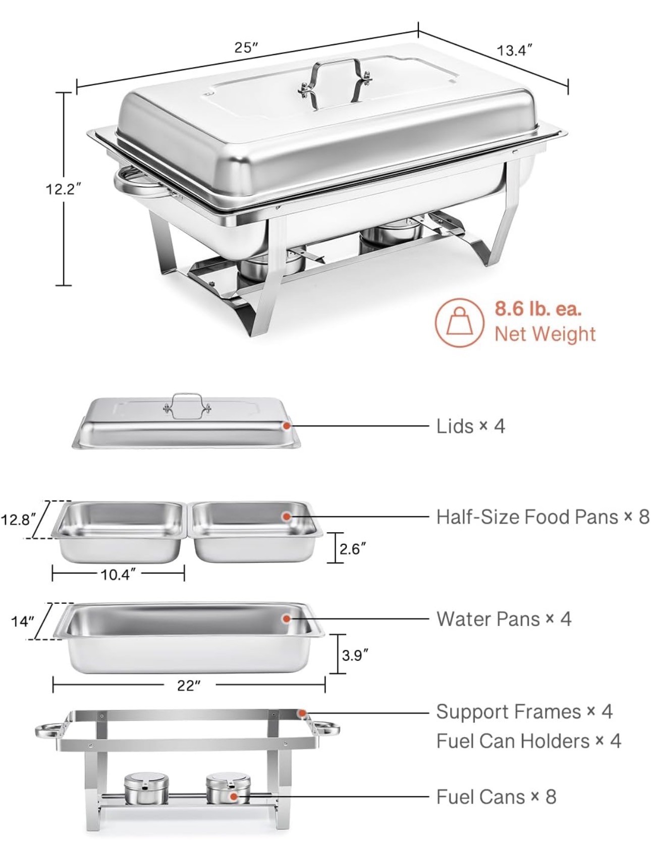Chafing Dish Buffet Set 4 Pack 8 qt Chafers Foldable Frames - photo 2