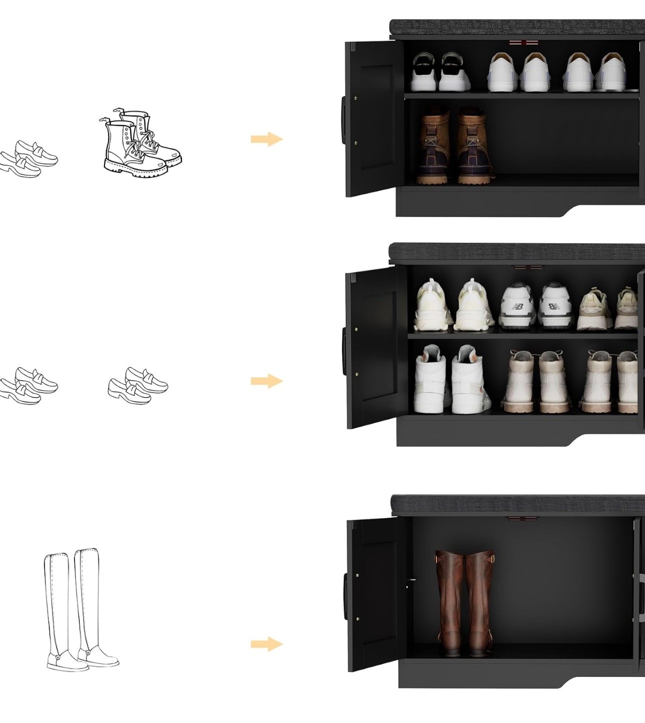 2-Tier Shoe Storage Bench Padded Seat Cushion Adjustable Shelf - photo 5
