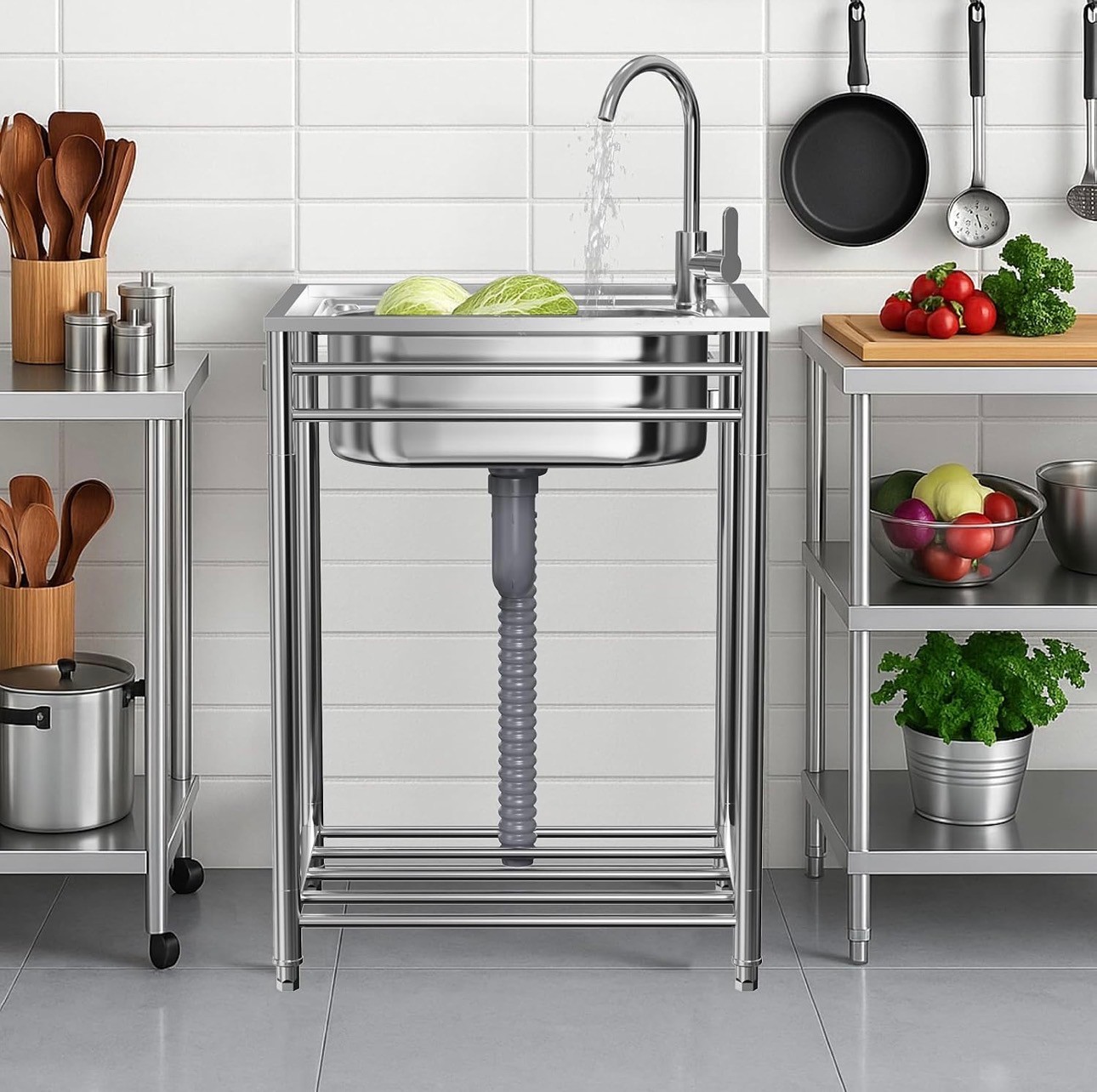 Stainless Steel Standing Outdoor Sink Commercial 25.5x20x35"