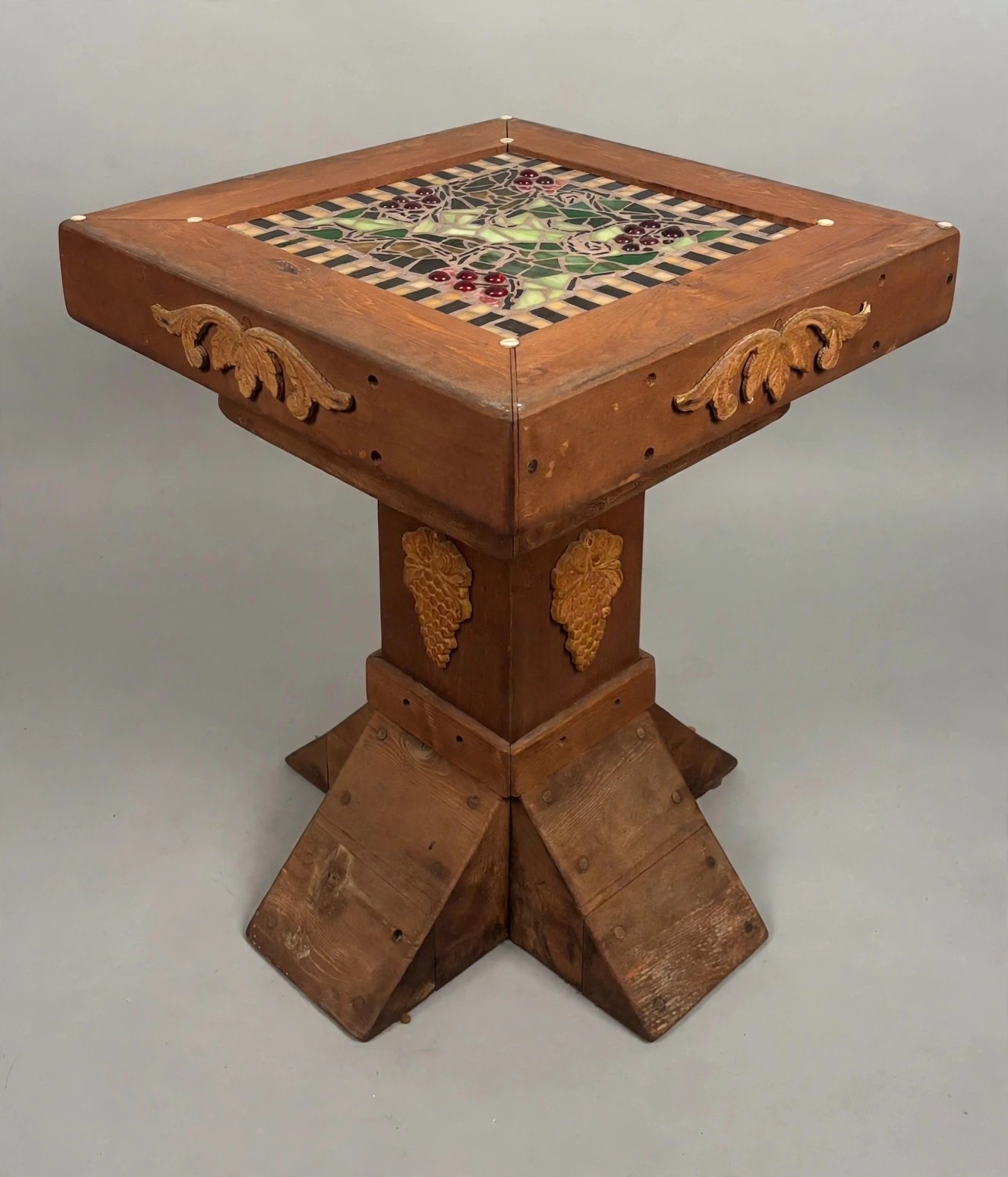 Solid Cedar Pedestal Table 20.5in Grape Vine Mosaic Inlay