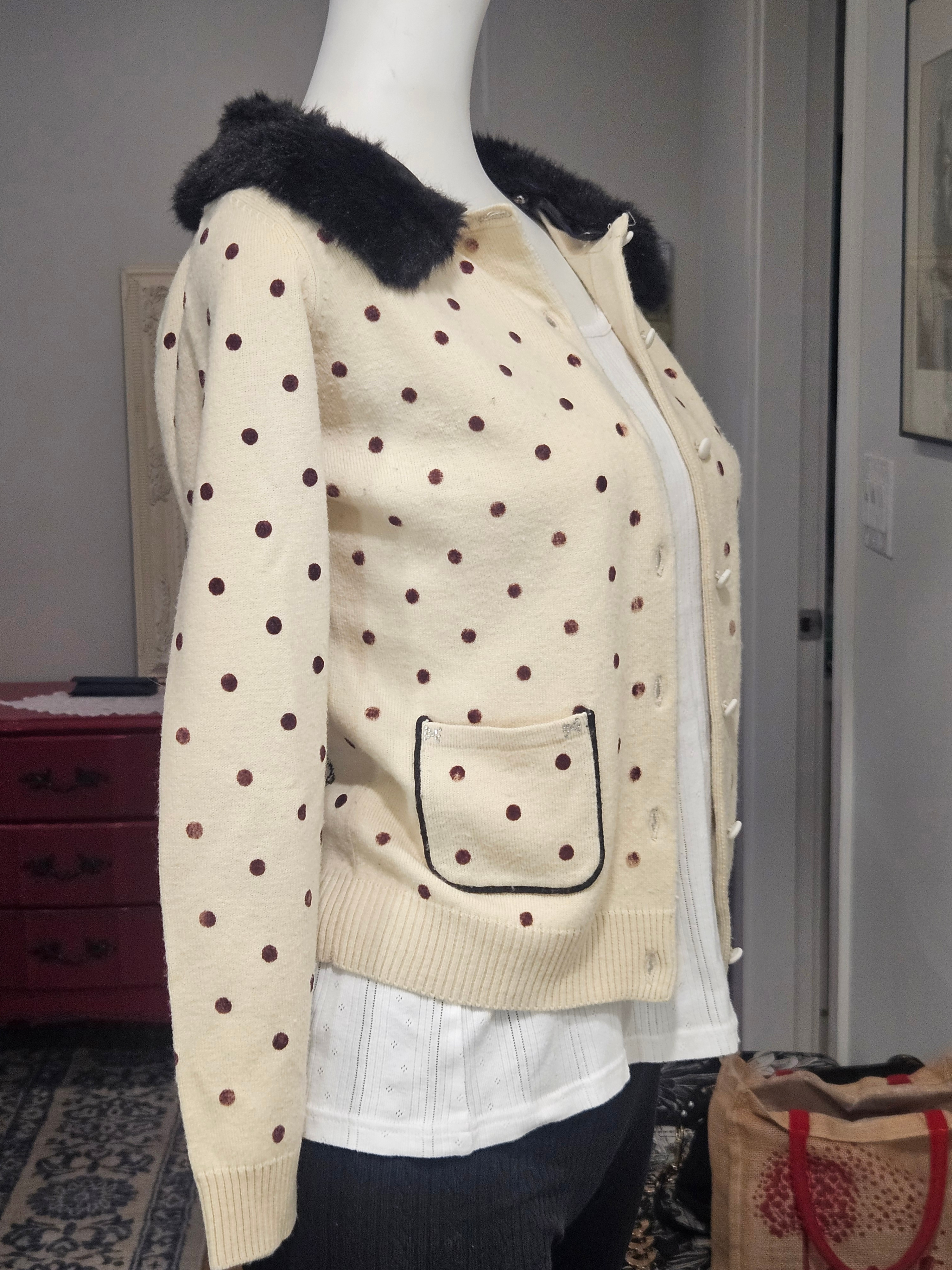 polka-dot cardigan with a faux fur collar - photo 4