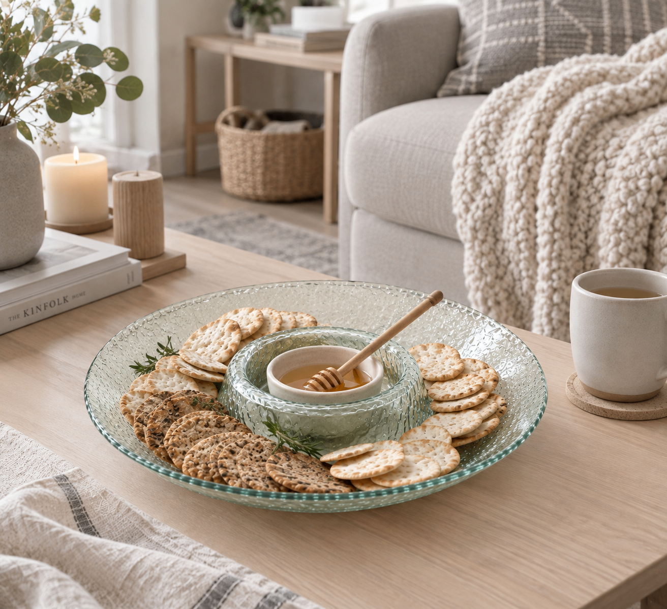 Like New Textured Glass-Look Acrylic Chip & Dip Platter