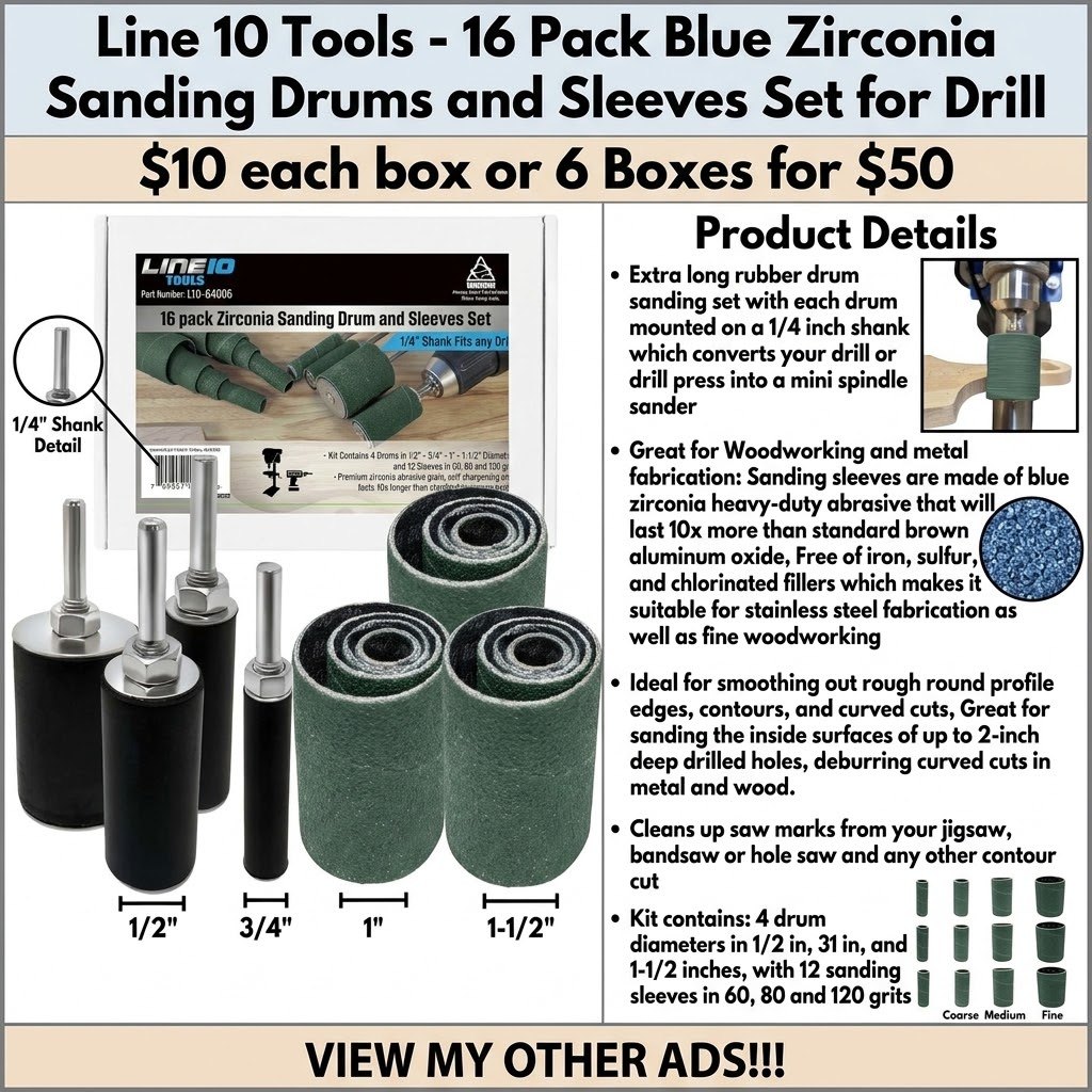 Line 10 Tools -16 Pack Sanding Drums and Sleeves Set for Drill