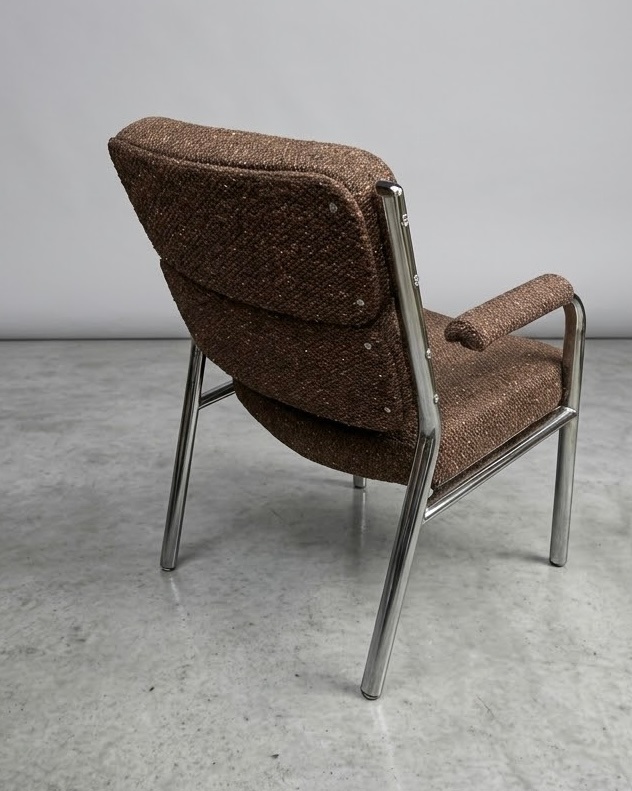 1970s Chrome & Brown Tweed MCM Armchair - photo 4
