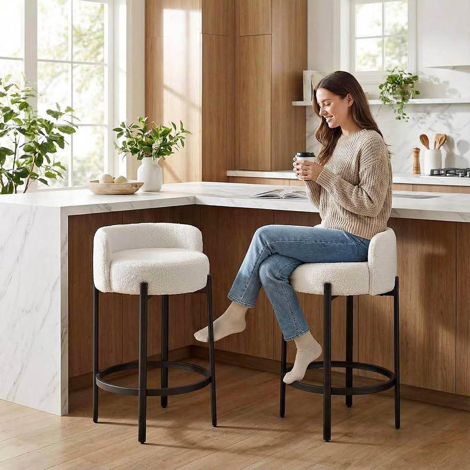 BNIB 24.5'' Boucle Modern Barstools for Island & Dining Room