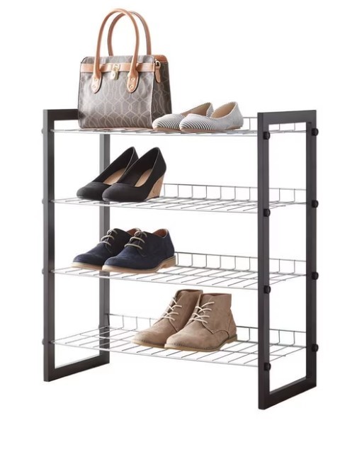 4-Tier Shoe Rack with Wood Frame and Wire Shelf