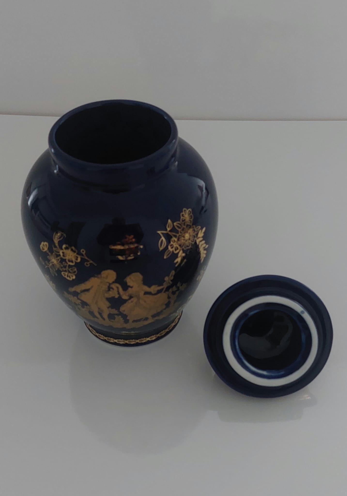 Vintage Cobalt Blue Limoges Porcelain Lidded Ginger Jar - photo 2