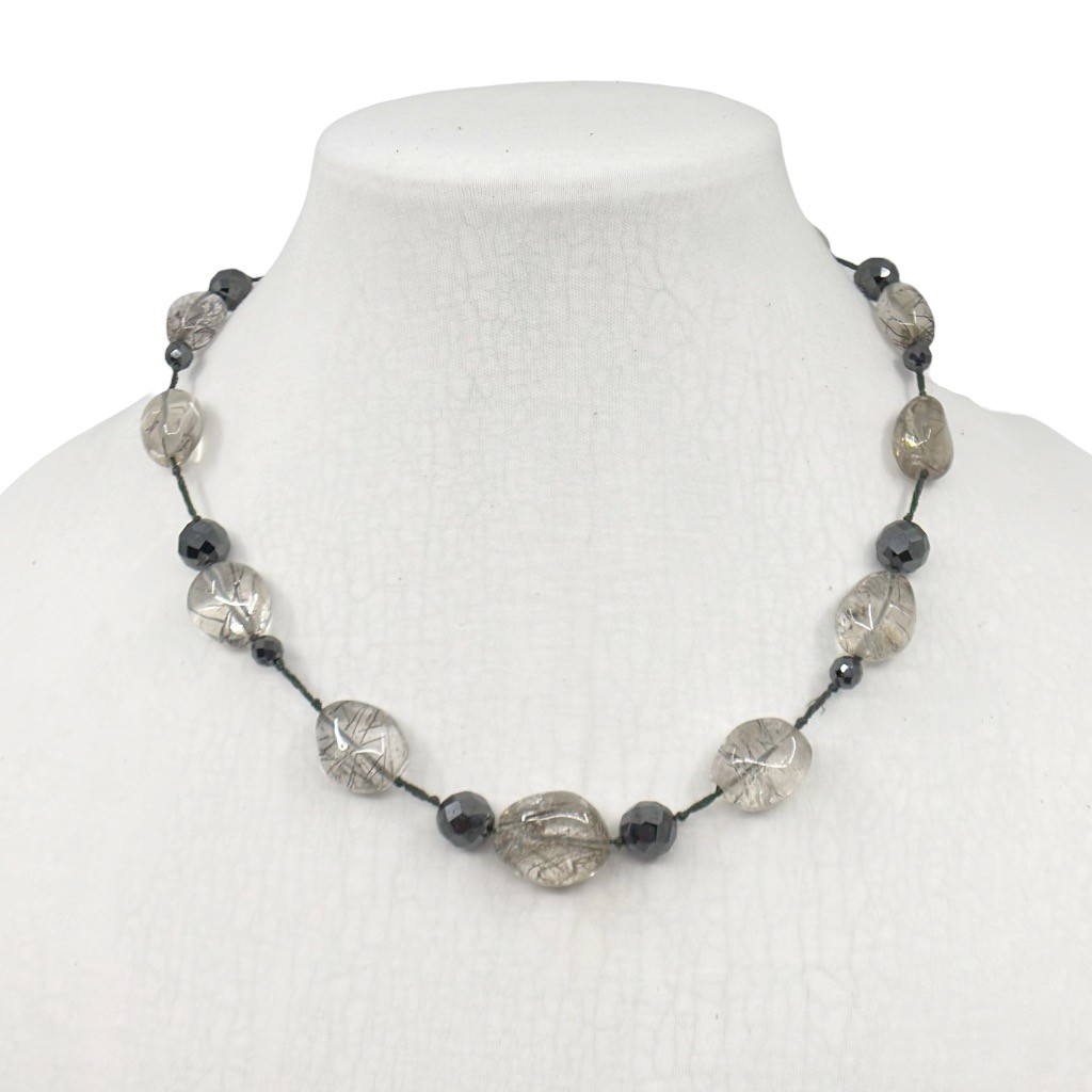 sterling silver rutilated quartz & crystal bead necklace