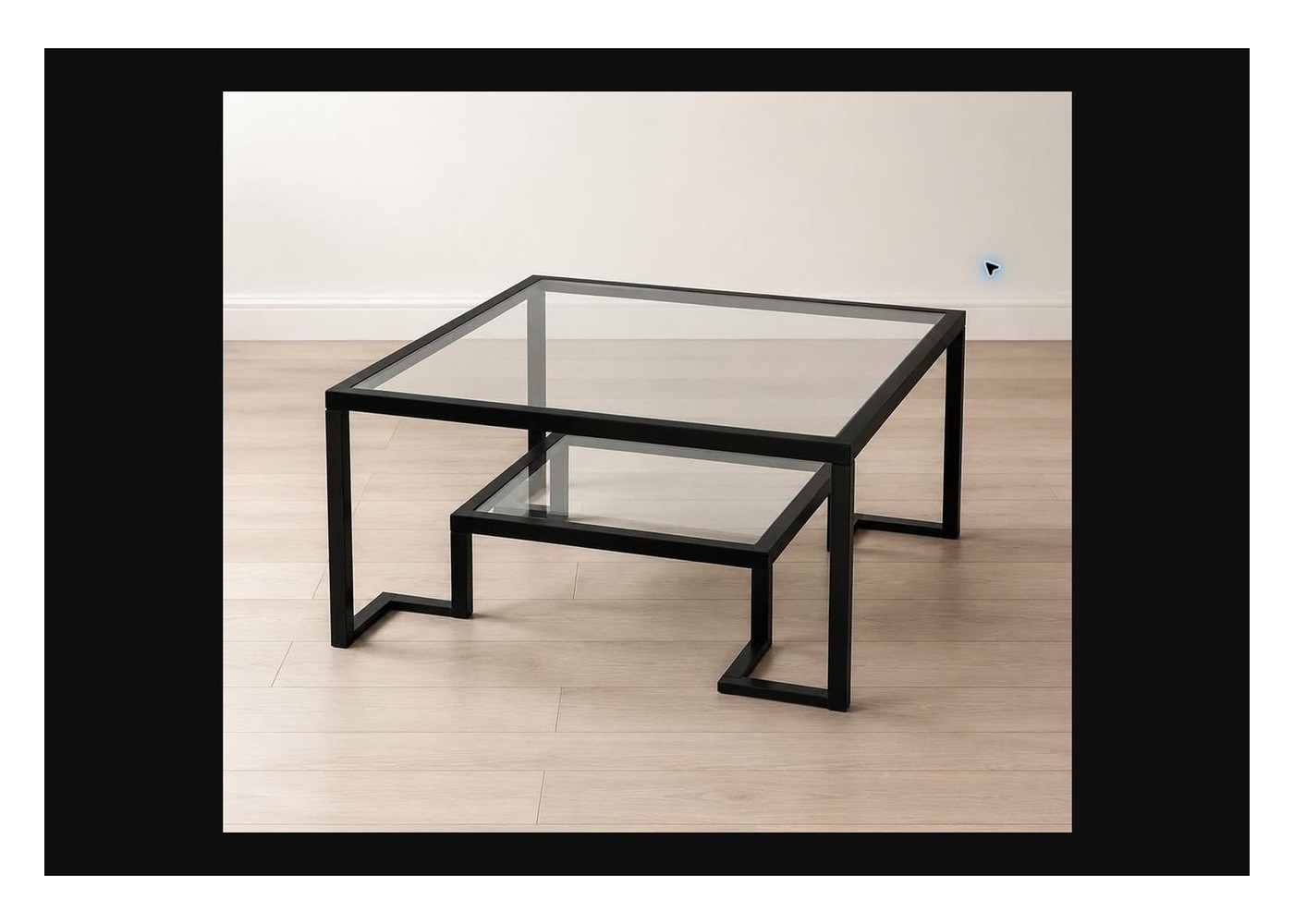 Modern Black Metal Two-Tier Glass Coffee Table