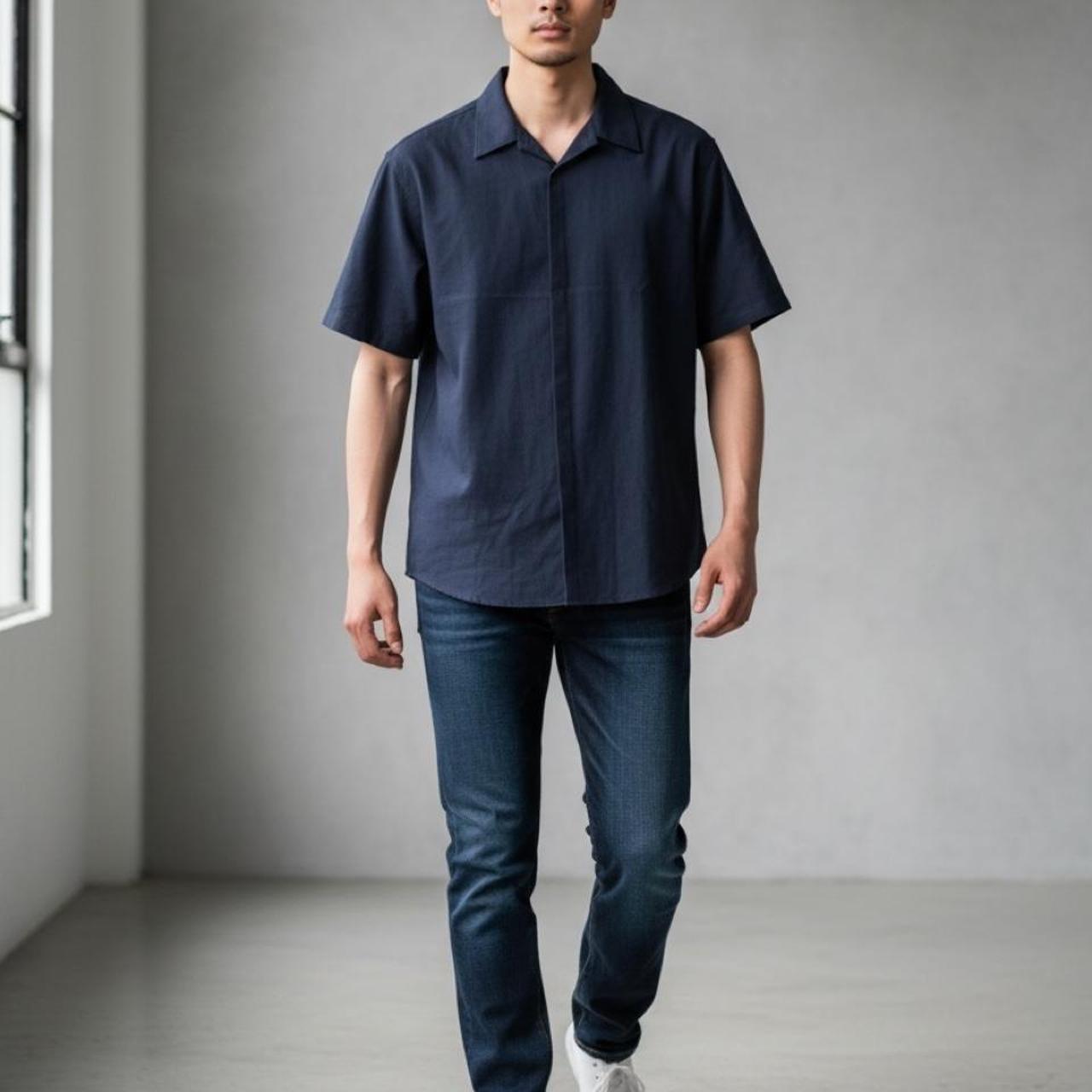 Navy Blue Short Sleeve Button Up Shirt – Size L – Brand New