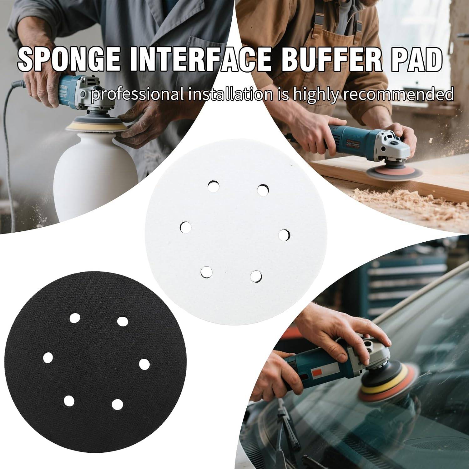 5-Pack 6” Hook & Loop Sponge Interface Pads – 6 Hole - photo 3
