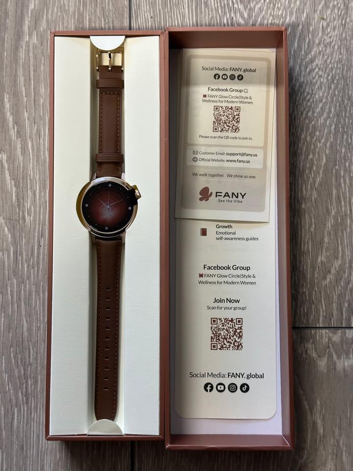 FANY Luna Women's Smartwatch – Brown Leather Strap, Gift Box - photo 2