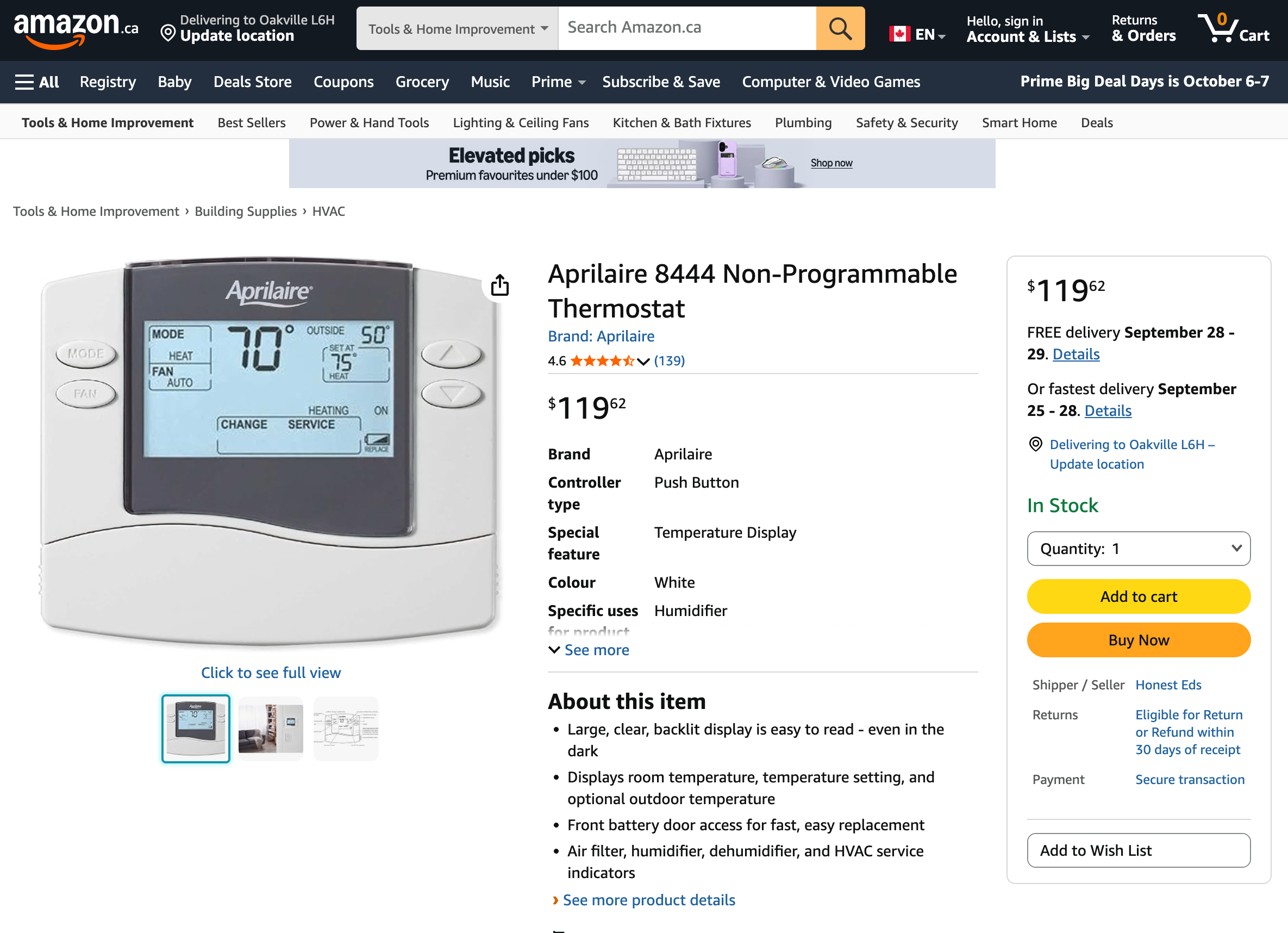 Brand New in Box Aprilaire 8444 Non-Programmable Thermostat - photo 2