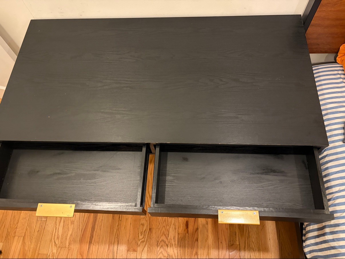 Black Desk with Gold Legs — 2 Drawers, 47.5 in Wide - photo 3