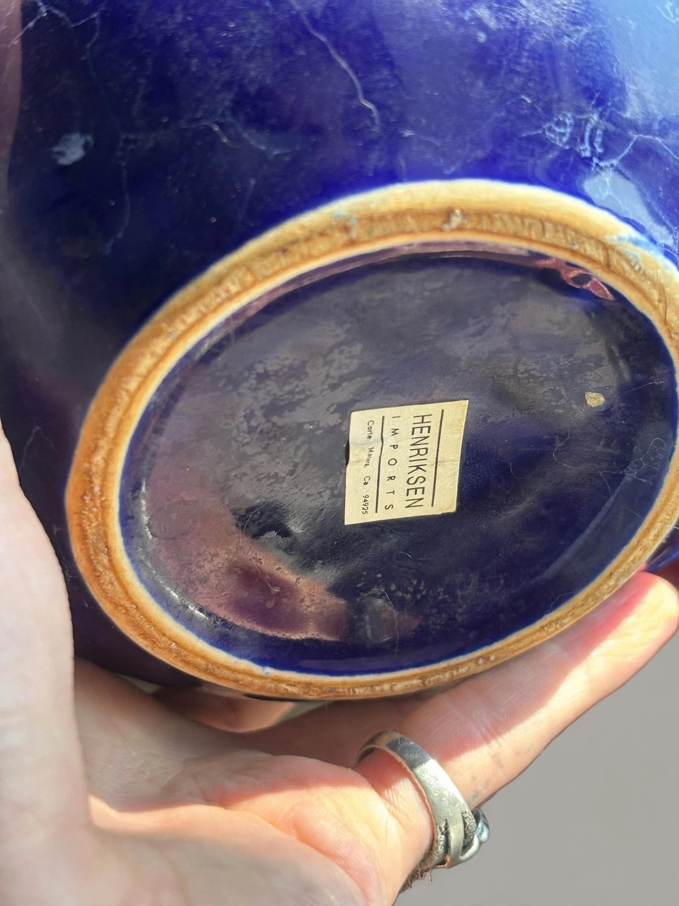 Cobalt Blue Ceramic Teapot Planter Crackle Glaze Lid With Pothos - photo 5