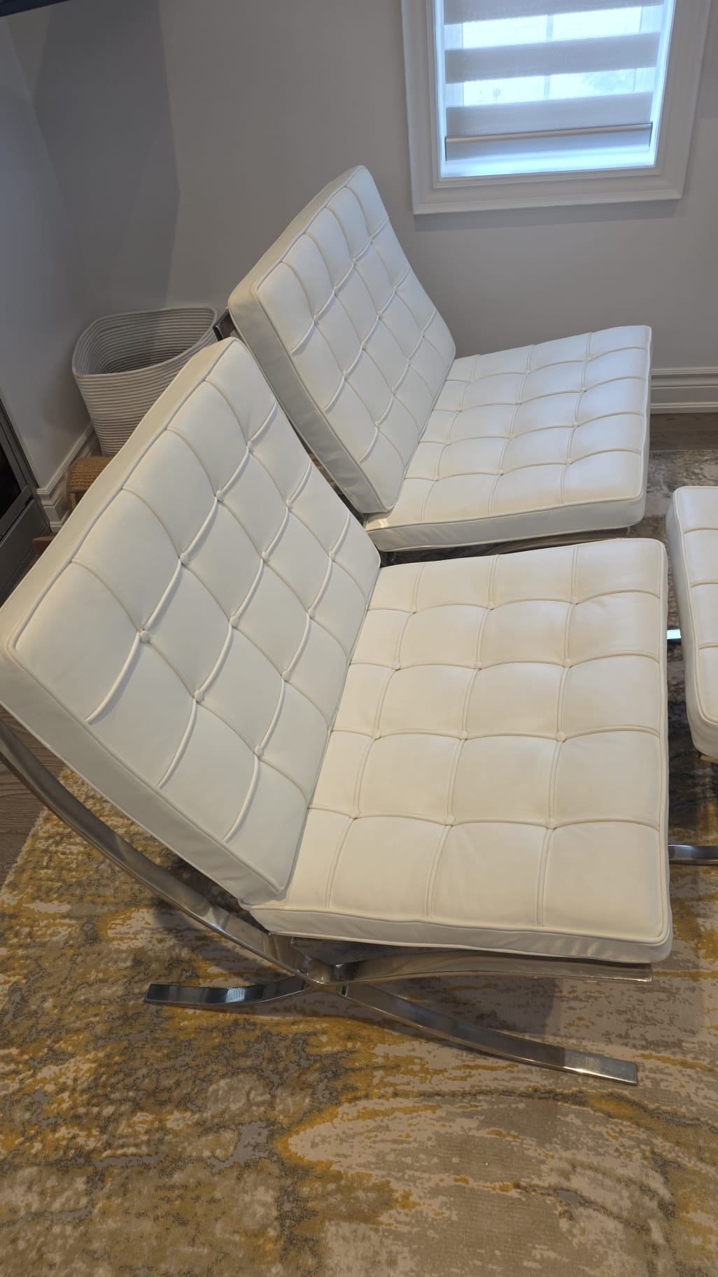 2 White Mid-century Modern Barcelona Style Chairs & Ottoman - photo 2