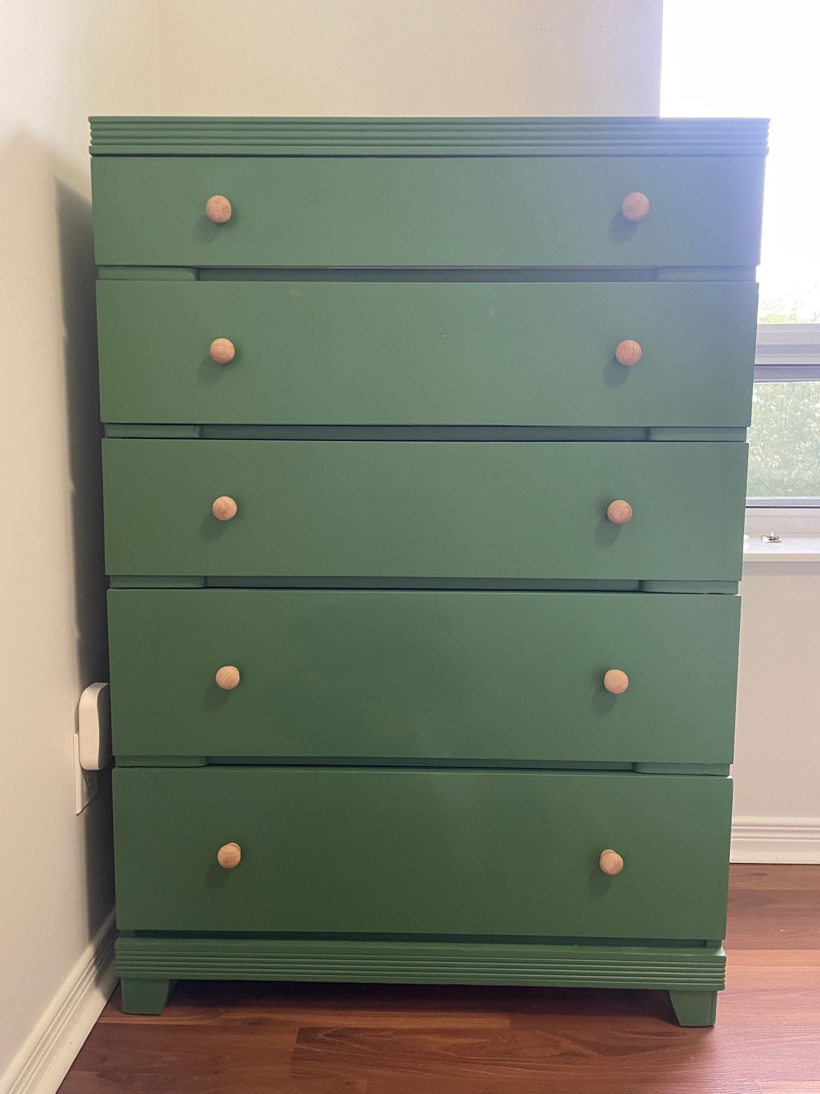 5-drawer green dresser, solid wood