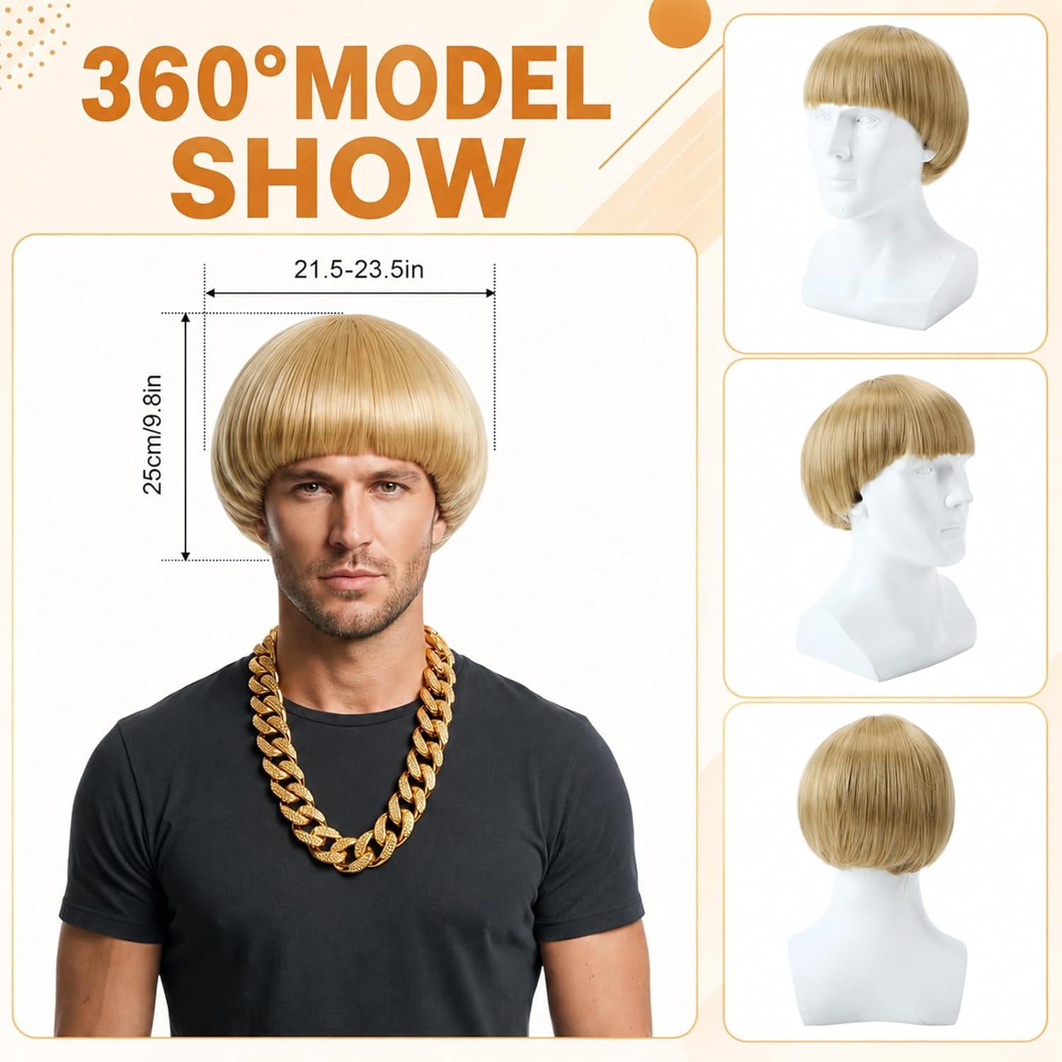 NEW~ 3 Pc Bowl Cut Wig Set + 3 Caps – Men & Women - photo 4